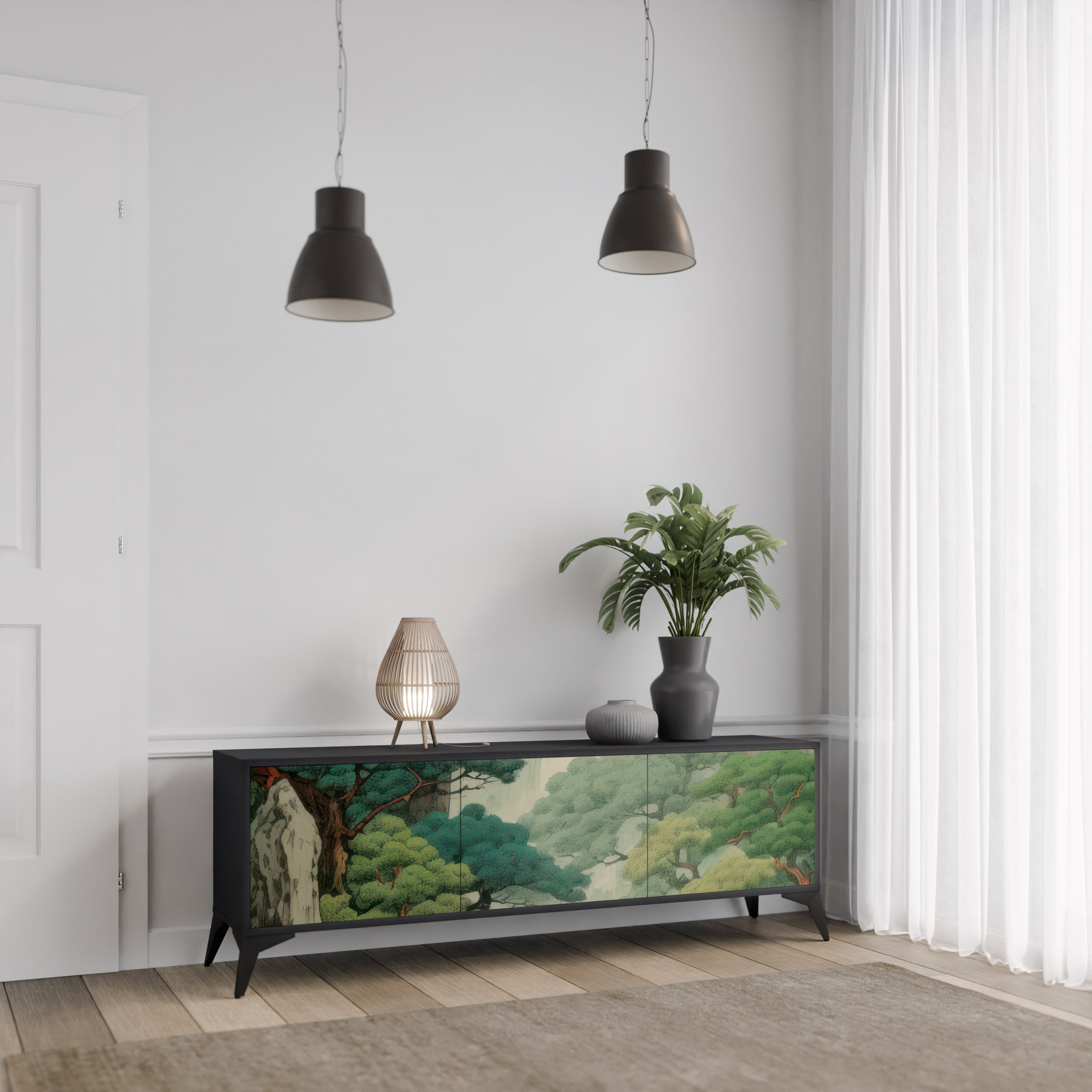 VERDURE ABYSS Móvel de TV com 3 Portas em Acabamento Preto