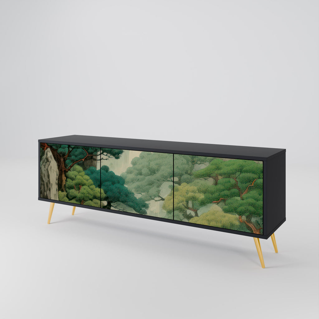 VERDURE ABYSS Móvel de TV com 3 Portas em Acabamento Preto