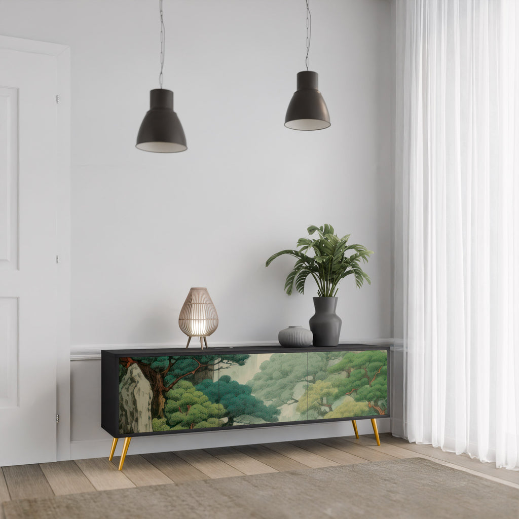 VERDURE ABYSS Móvel de TV com 3 Portas em Acabamento Preto