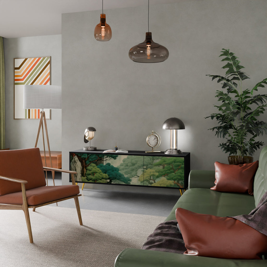 VERDURE ABYSS Móvel de TV com 3 Portas em Acabamento Preto