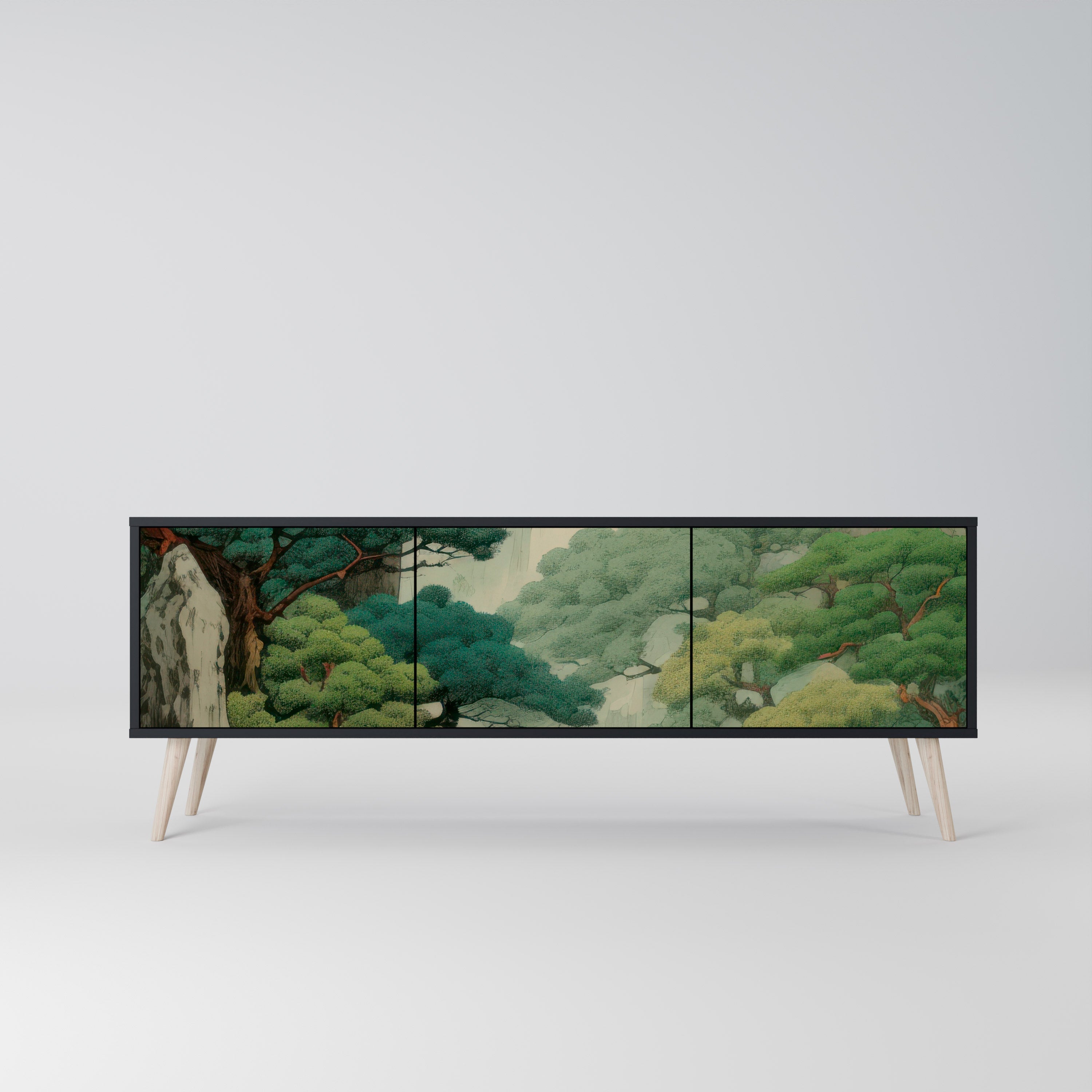 VERDURE ABYSS Móvel de TV com 3 Portas em Acabamento Preto