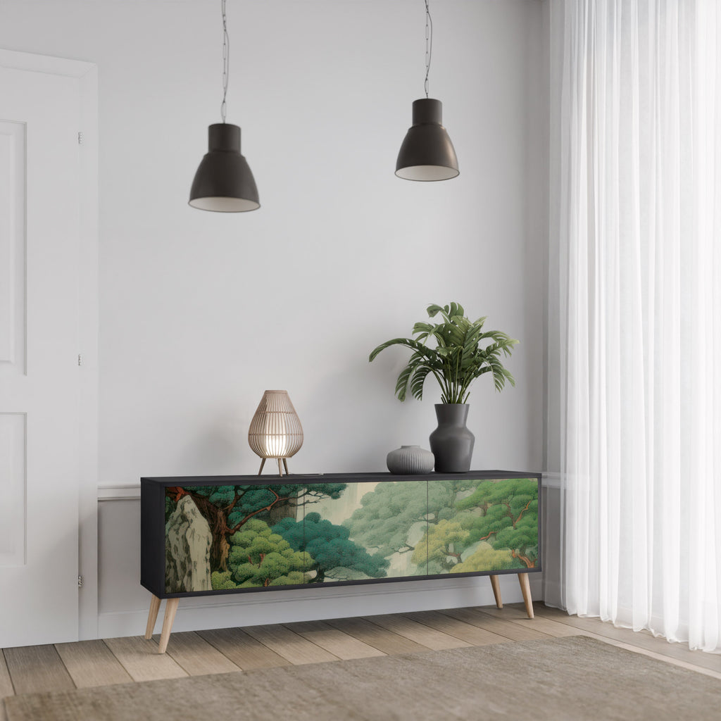 VERDURE ABYSS Móvel de TV com 3 Portas em Acabamento Preto