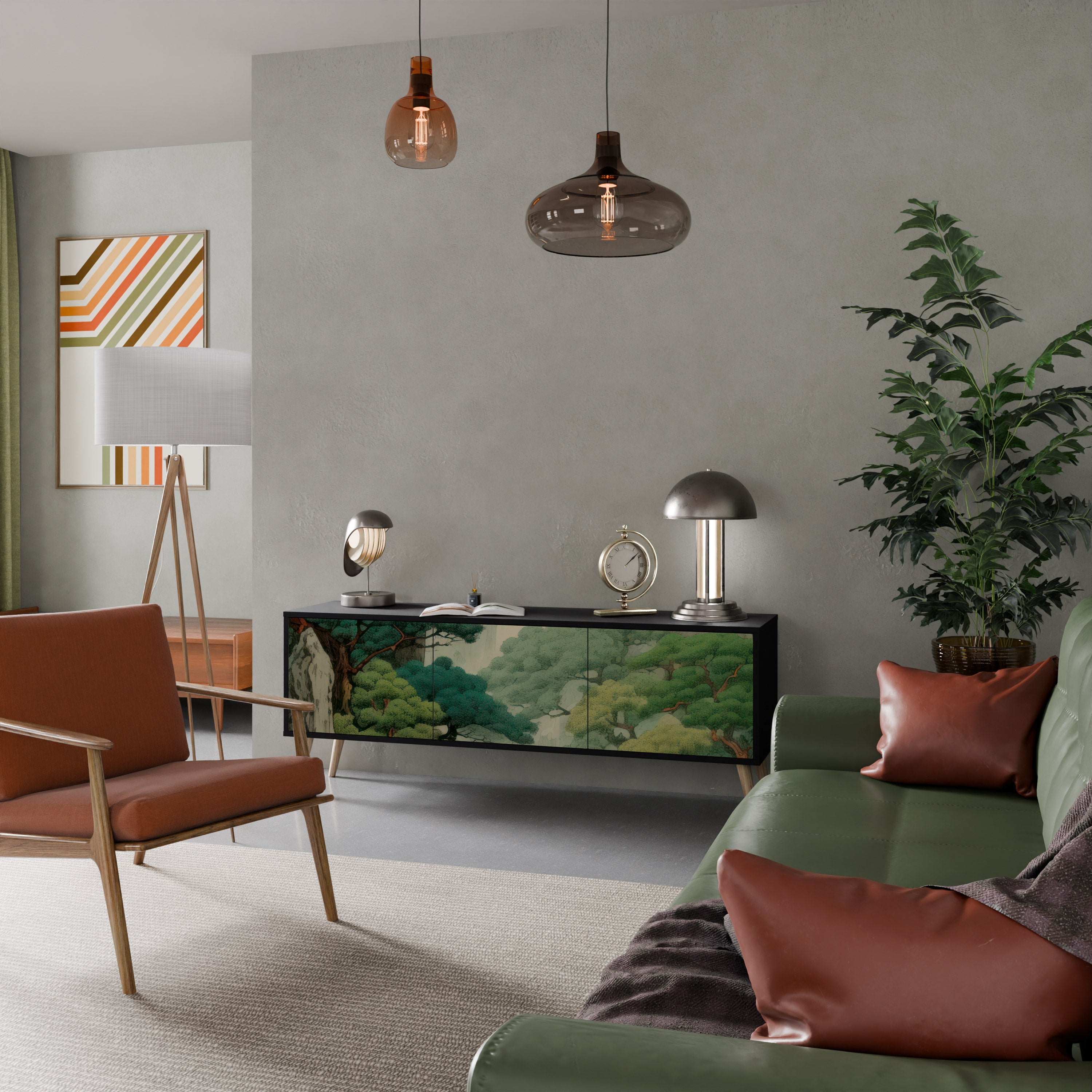 VERDURE ABYSS Móvel de TV com 3 Portas em Acabamento Preto