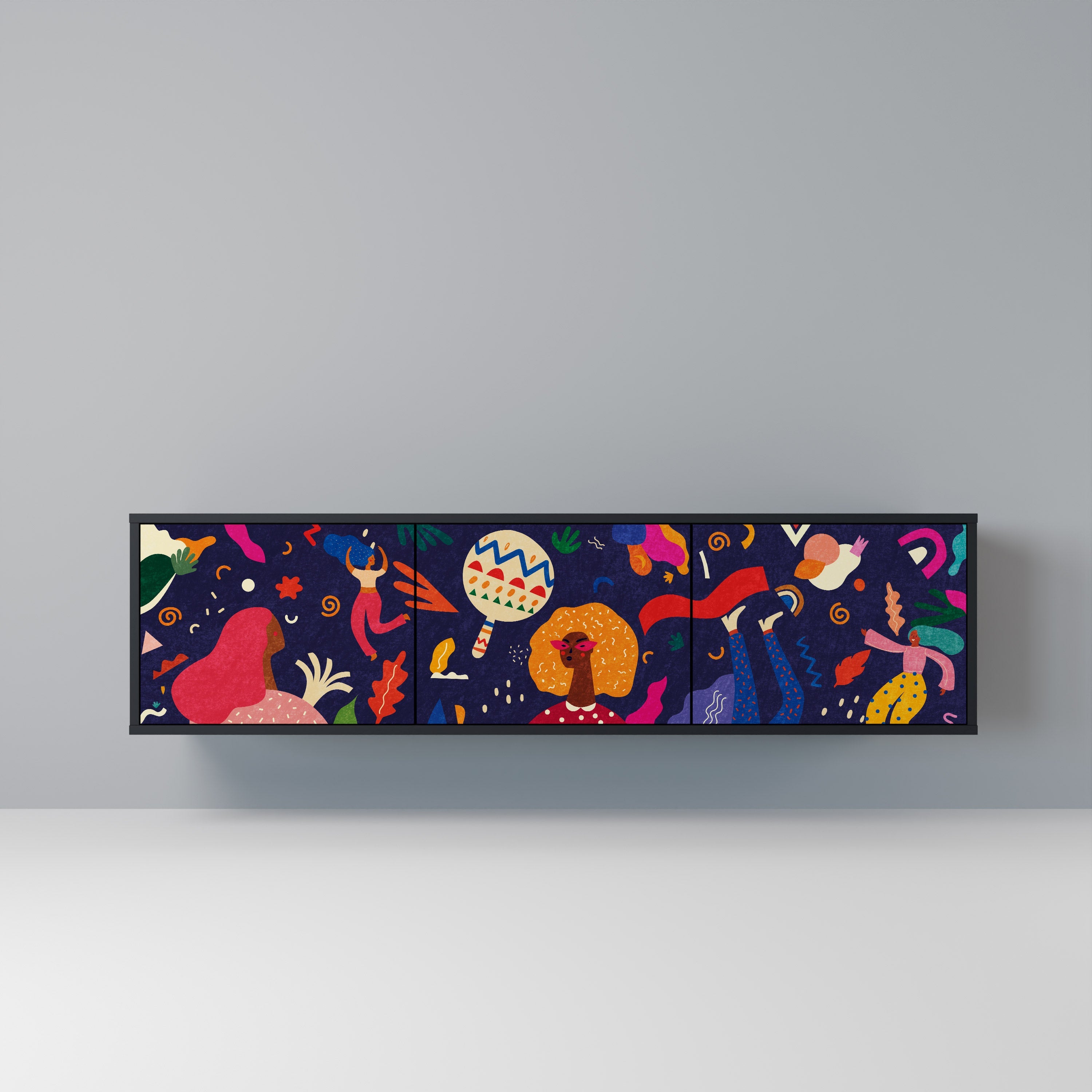 FESTIVE PLEASURES Móvel de TV com 3 Portas em Acabamento Preto