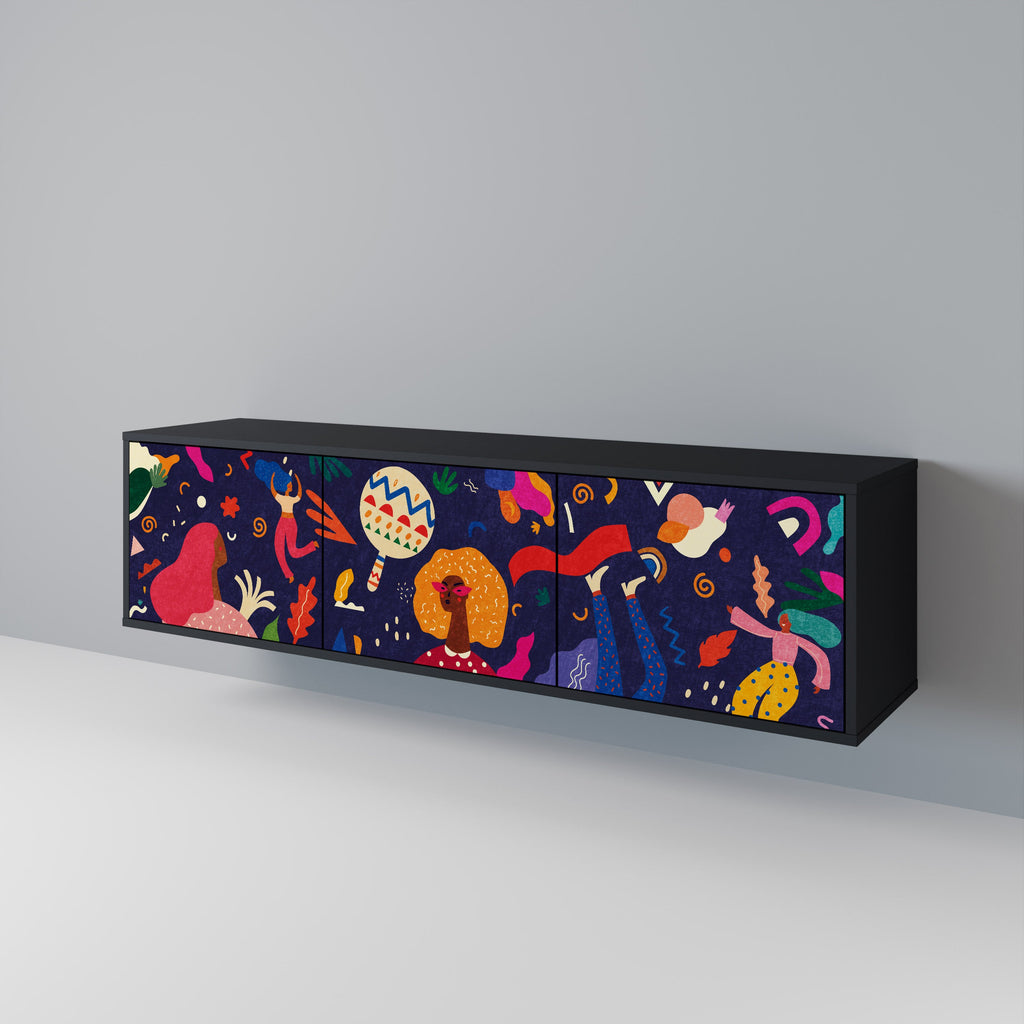 FESTIVE PLEASURES Móvel de TV com 3 Portas em Acabamento Preto