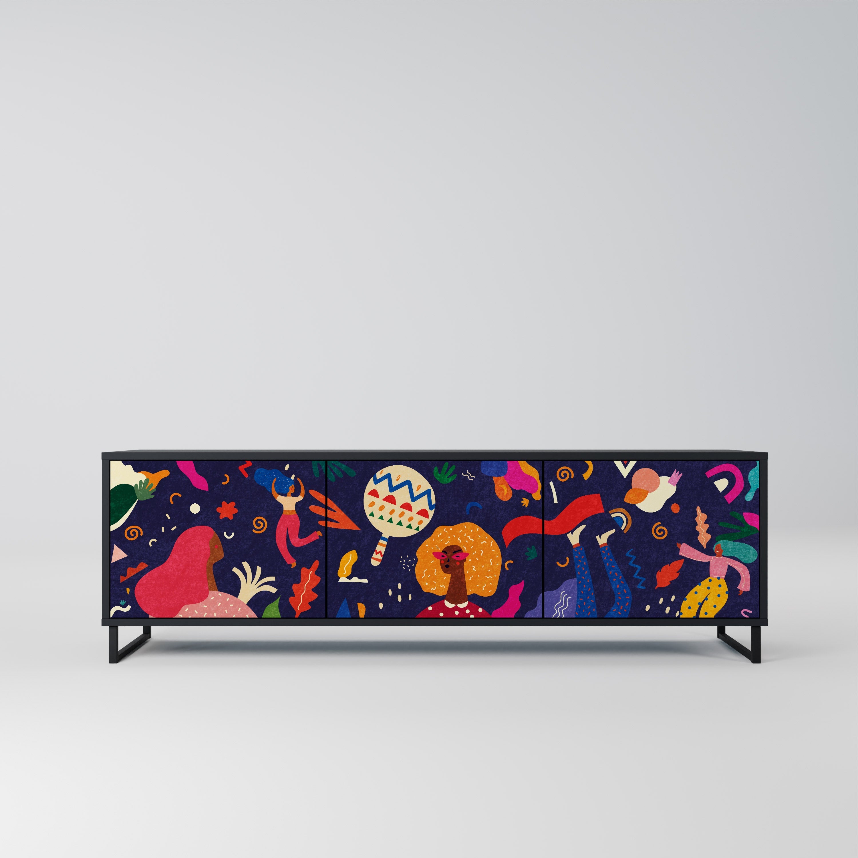 FESTIVE PLEASURES Móvel de TV com 3 Portas em Acabamento Preto