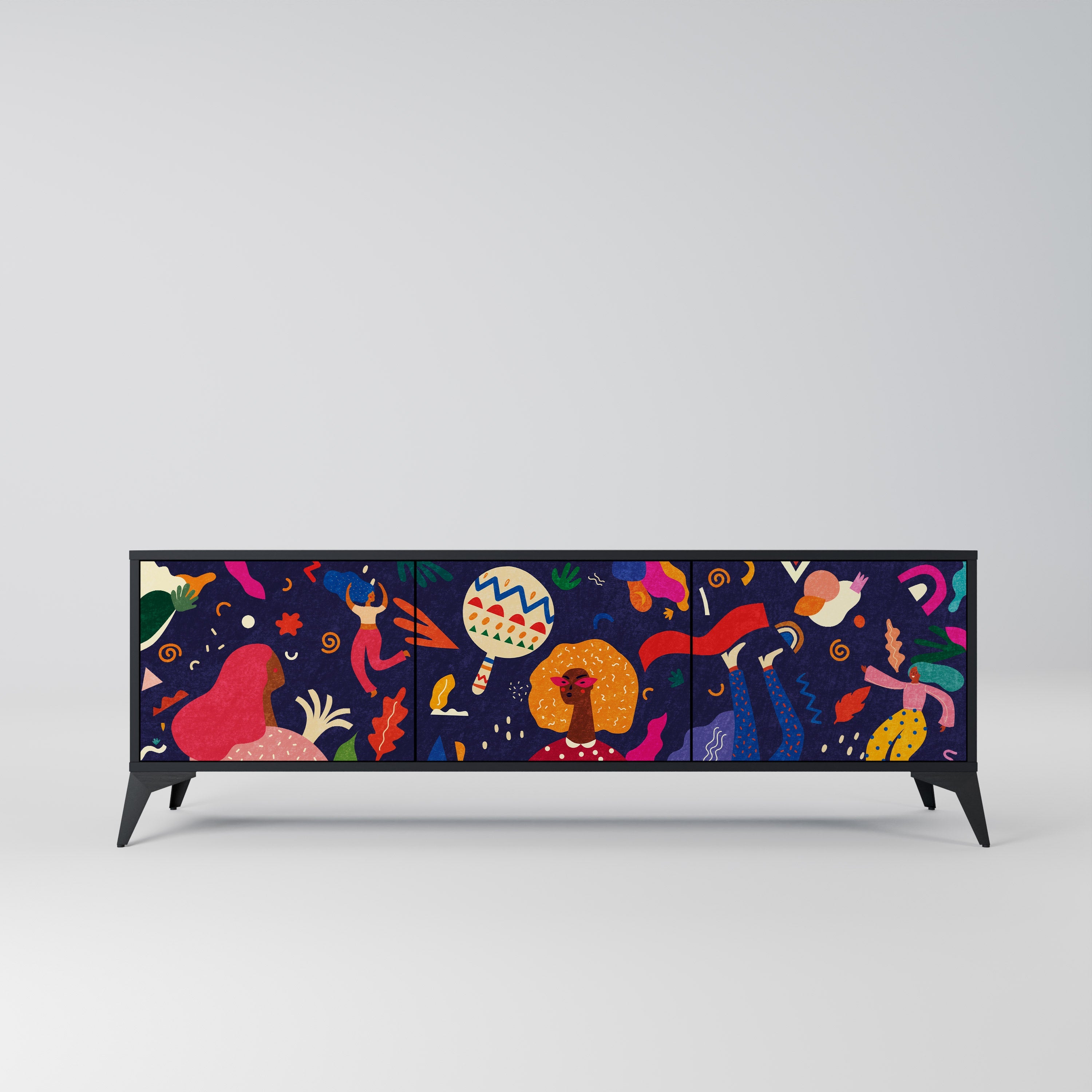 FESTIVE PLEASURES Móvel de TV com 3 Portas em Acabamento Preto