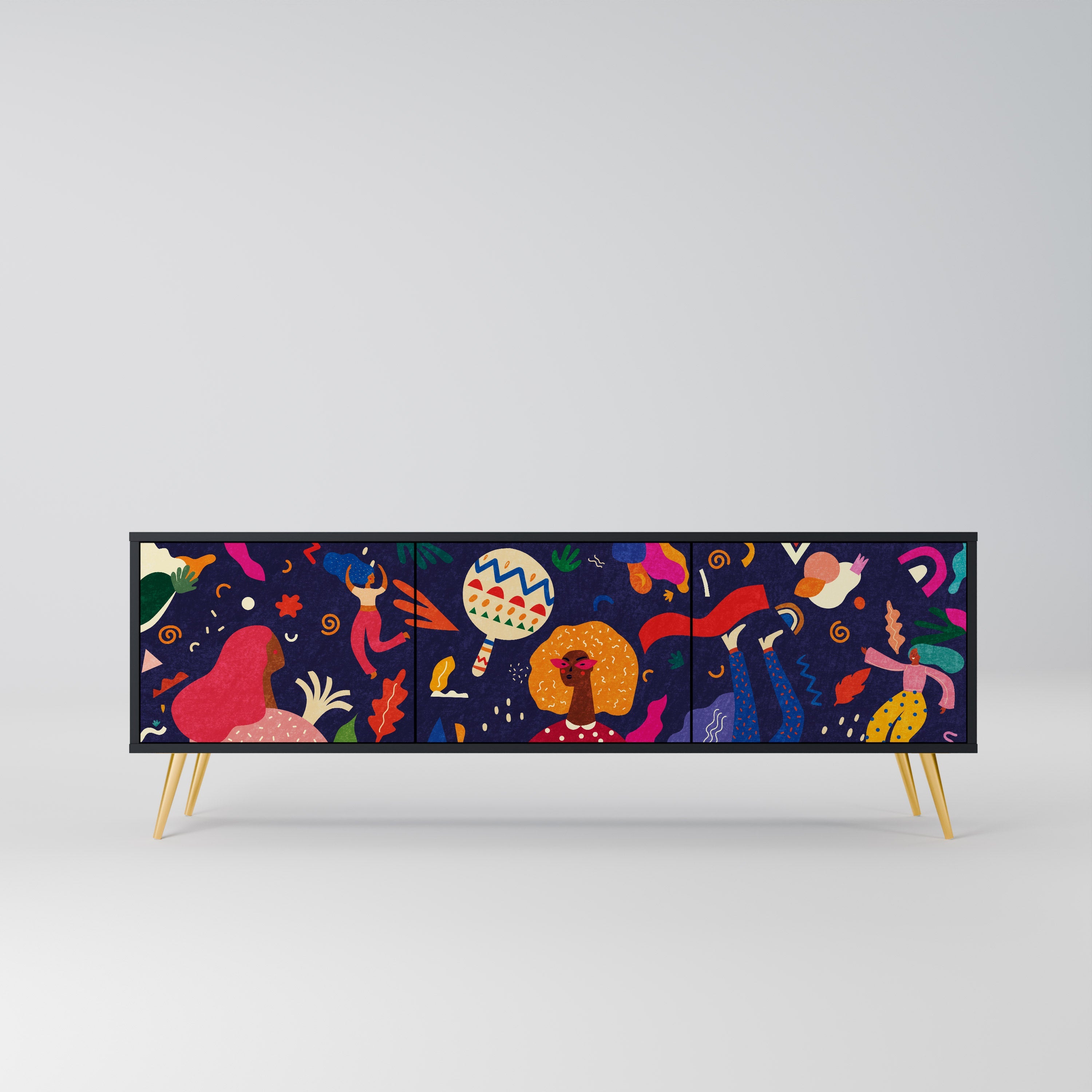 FESTIVE PLEASURES Móvel de TV com 3 Portas em Acabamento Preto