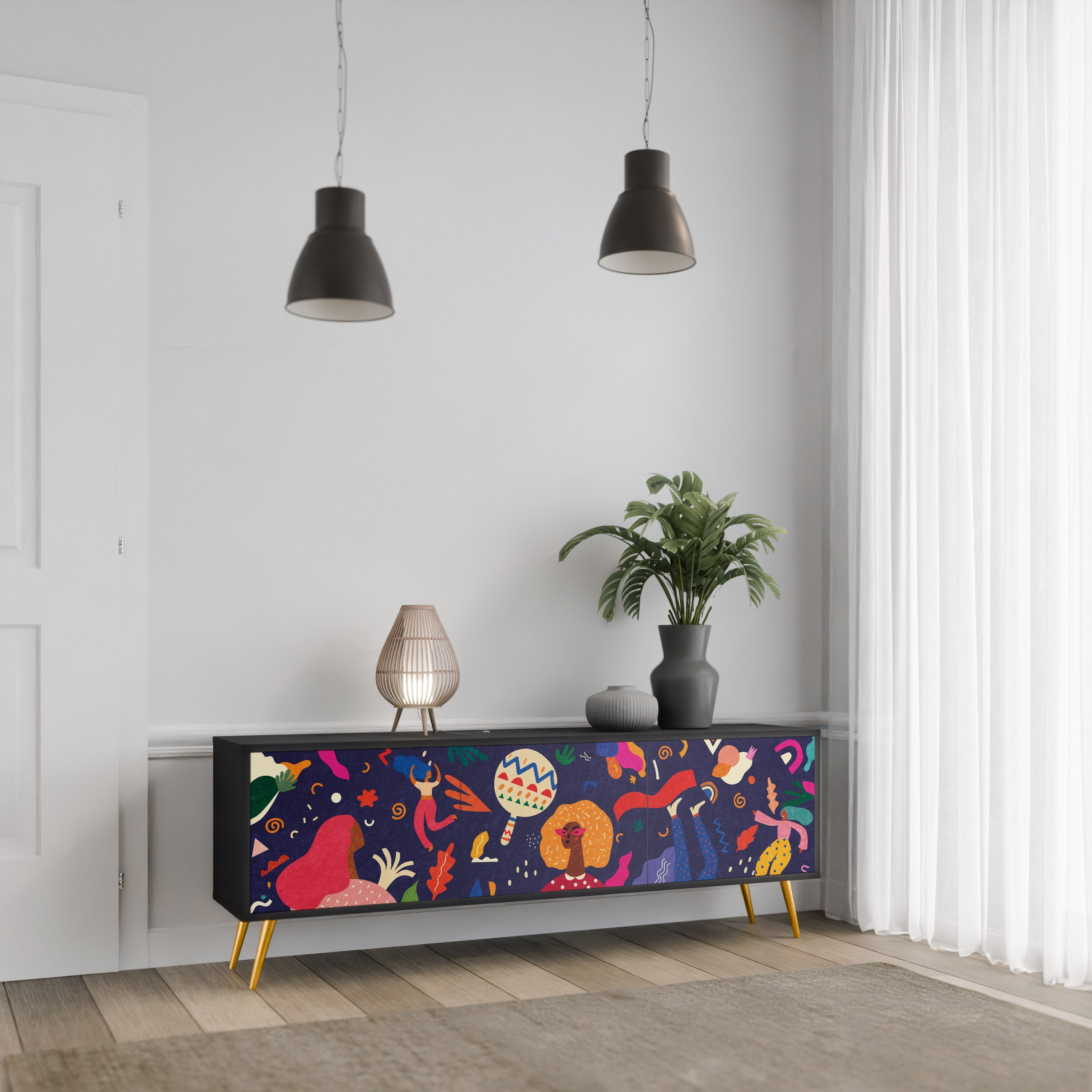 FESTIVE PLEASURES Móvel de TV com 3 Portas em Acabamento Preto