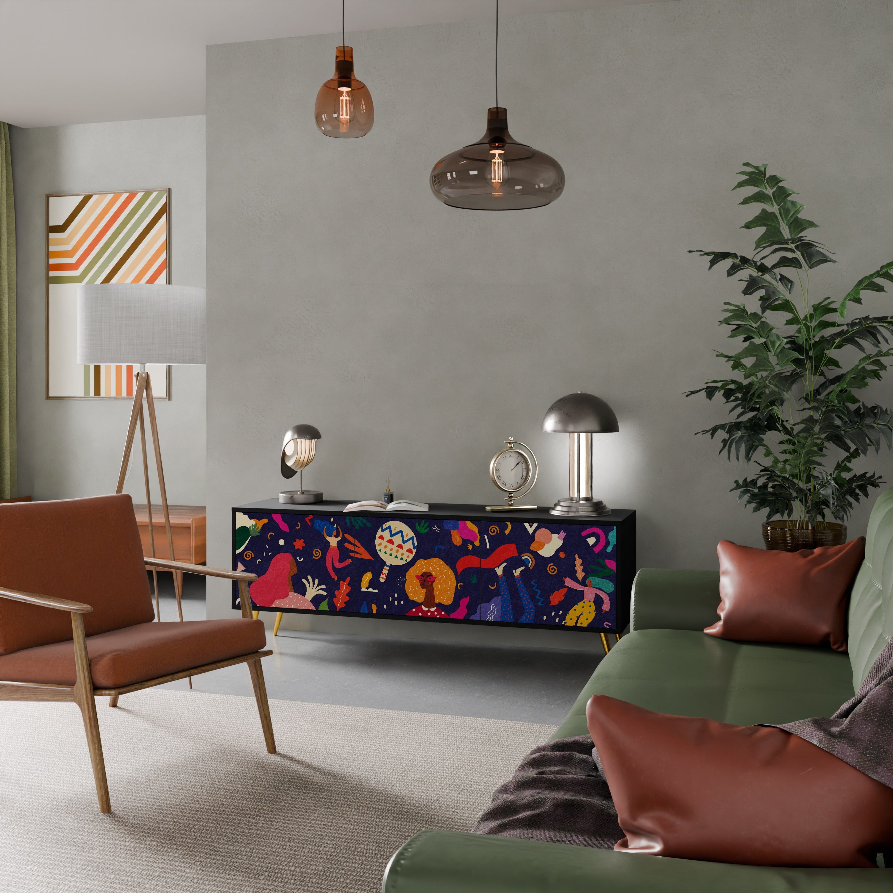 FESTIVE PLEASURES Móvel de TV com 3 Portas em Acabamento Preto