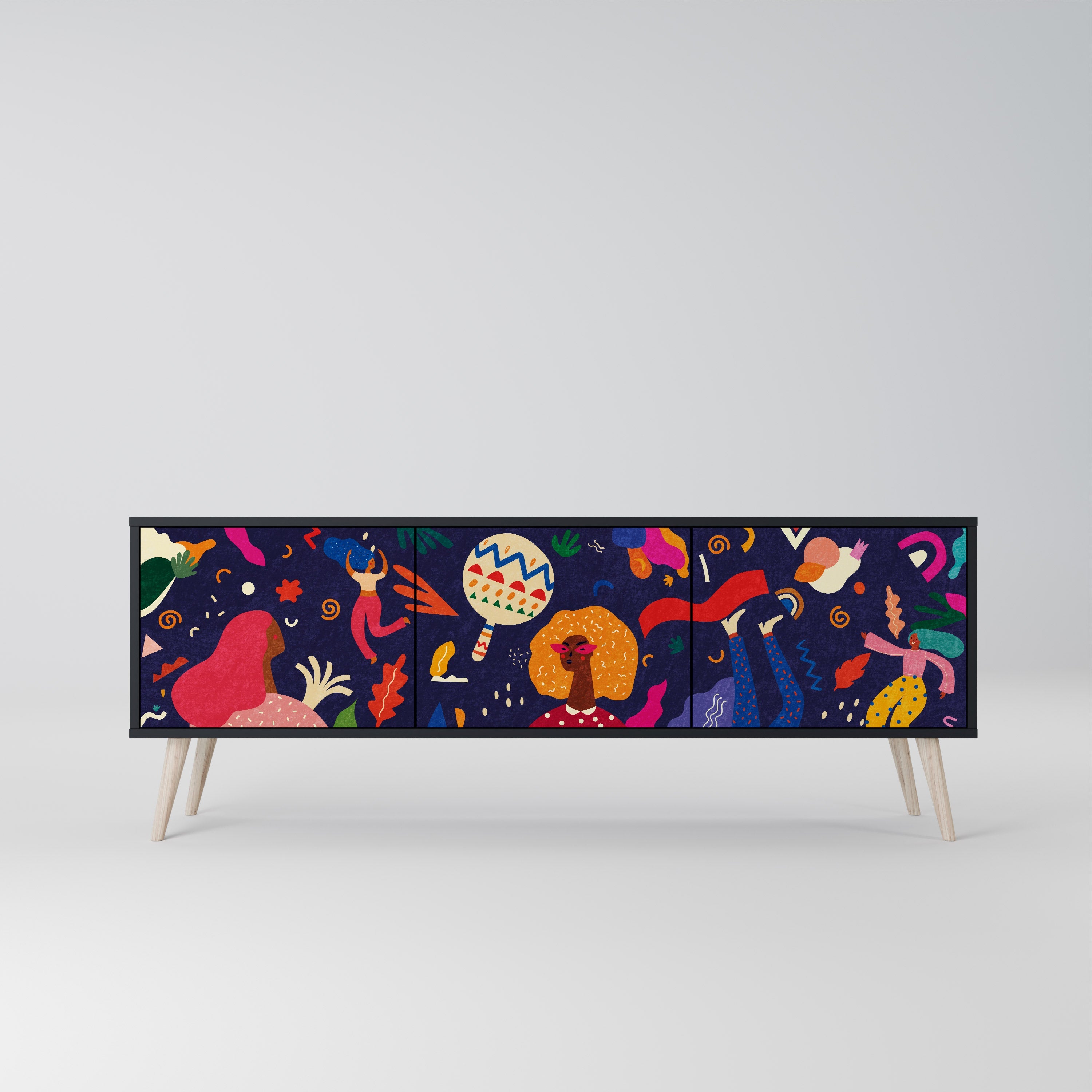 FESTIVE PLEASURES Móvel de TV com 3 Portas em Acabamento Preto