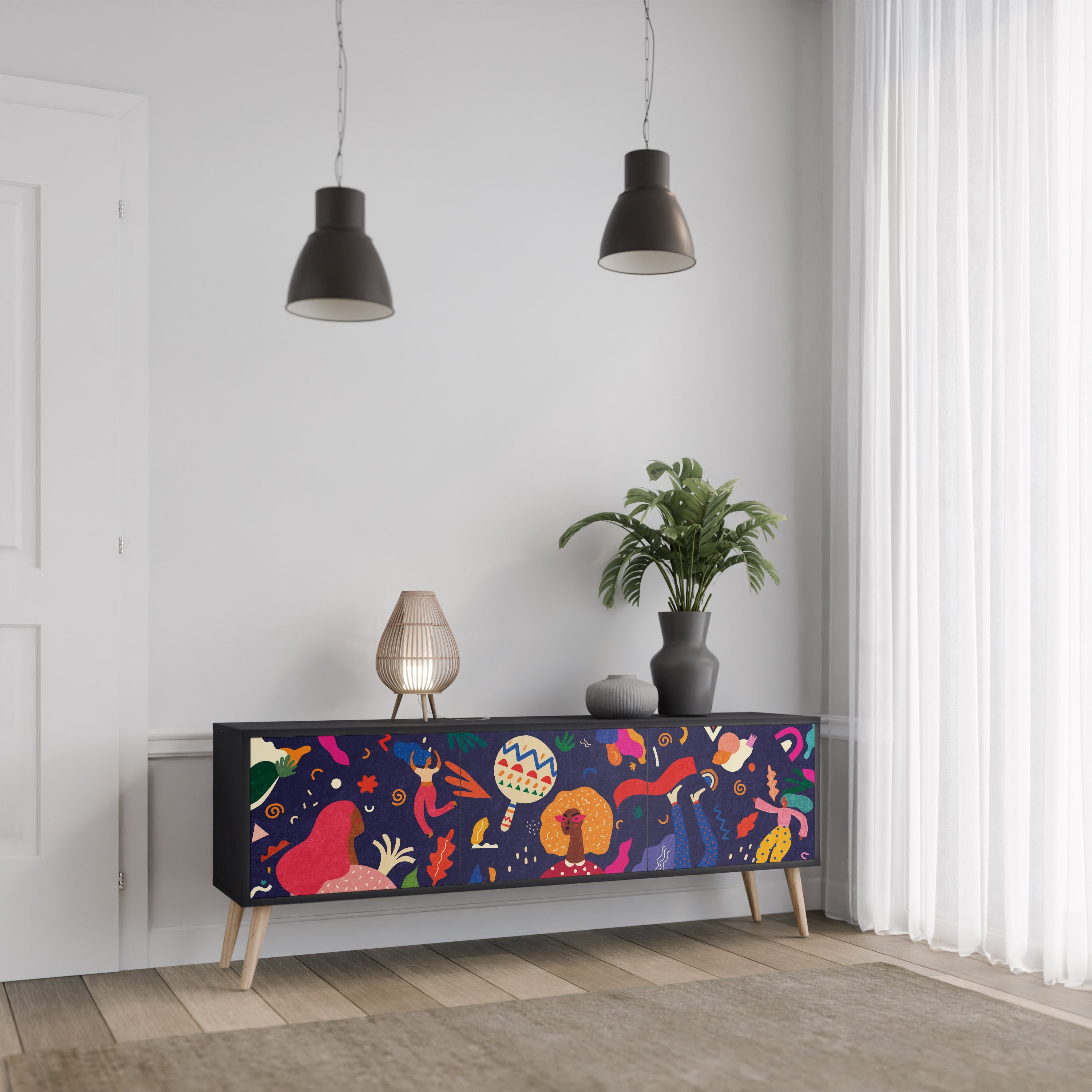 FESTIVE PLEASURES Móvel de TV com 3 Portas em Acabamento Preto