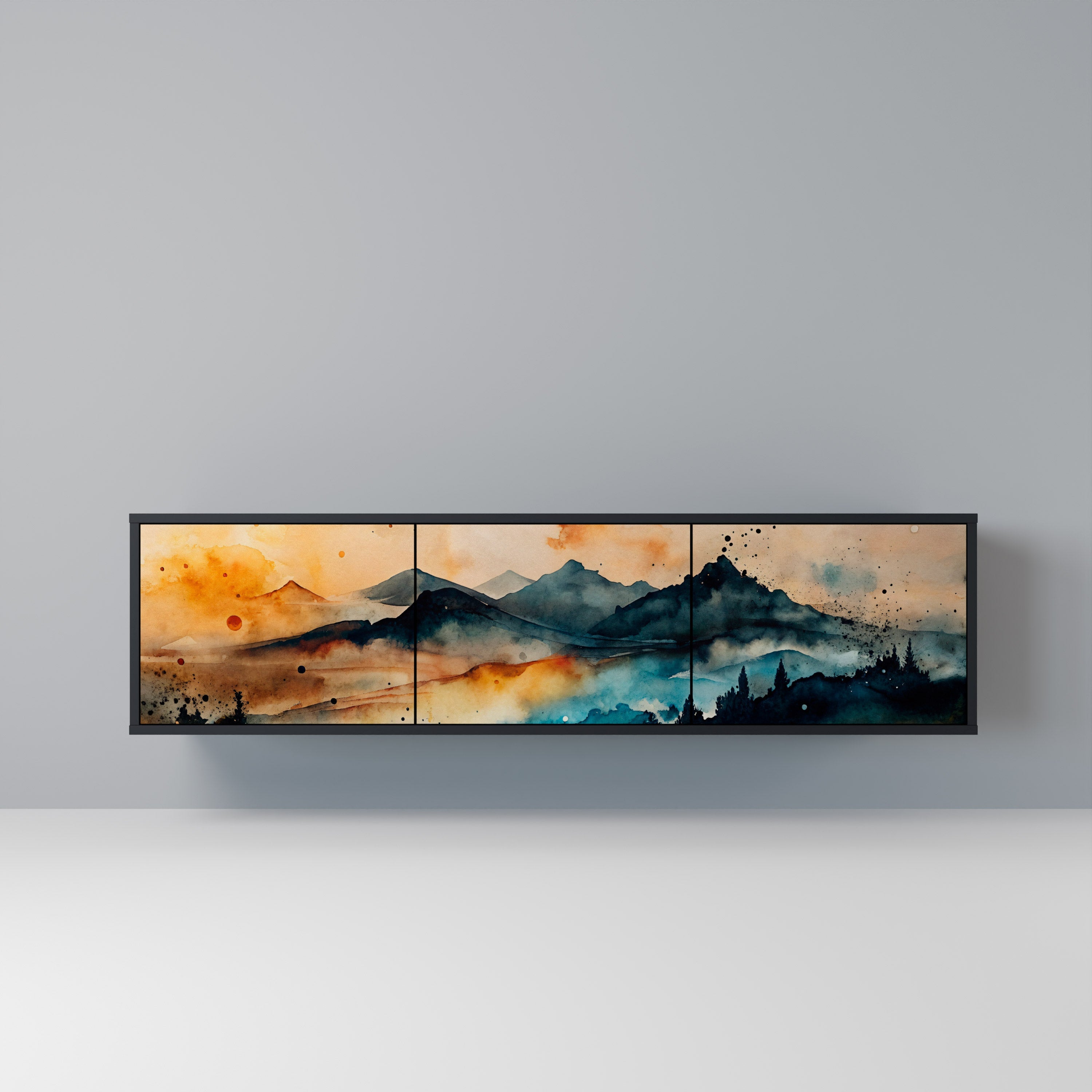 OMINOUS MOUNTAINS Móvel de TV com 3 Portas em Acabamento Preto