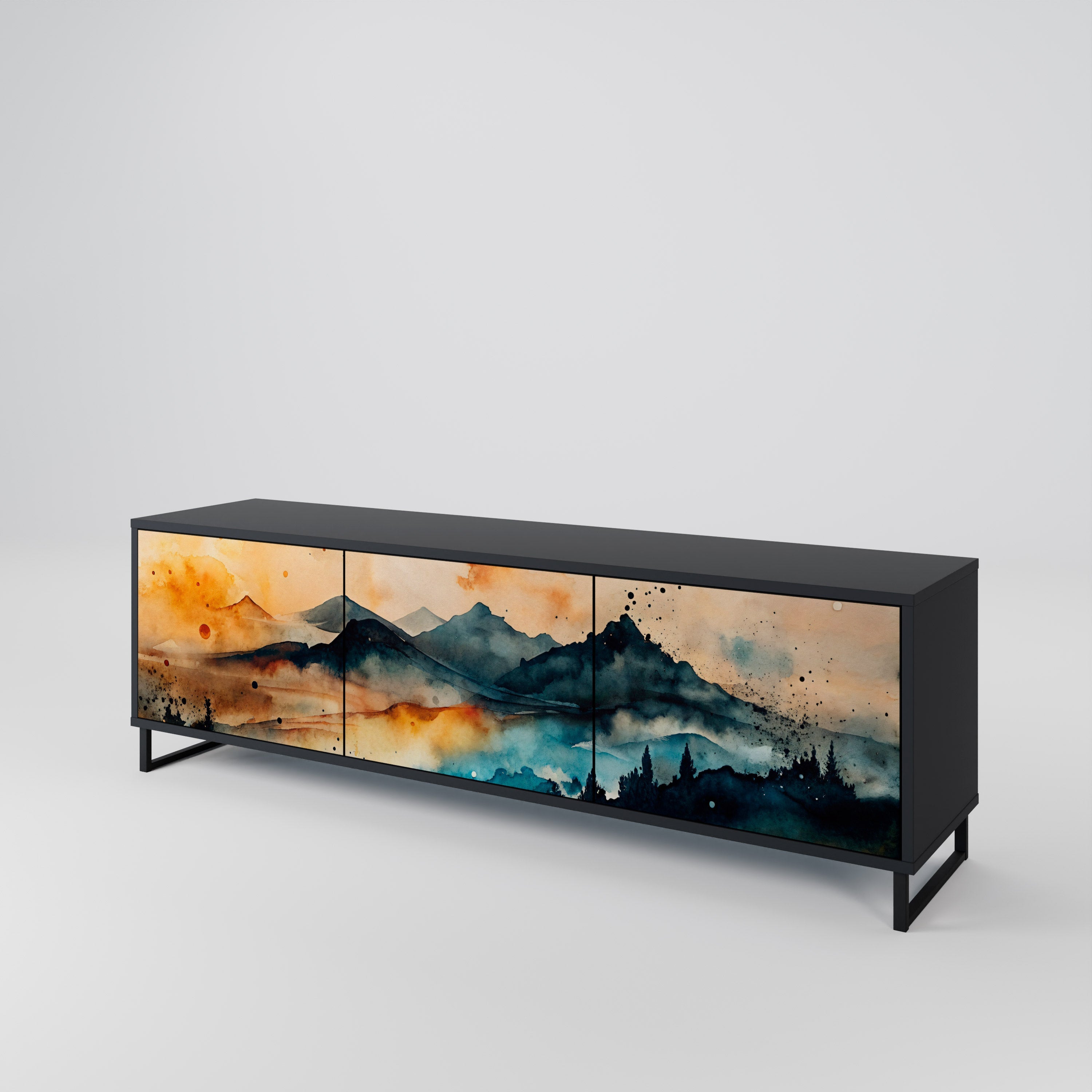 OMINOUS MOUNTAINS Móvel de TV com 3 Portas em Acabamento Preto