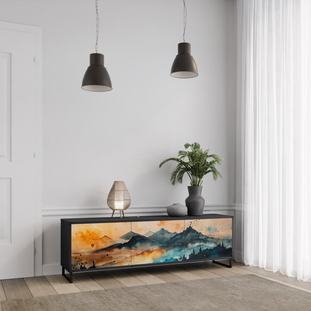 OMINOUS MOUNTAINS Móvel de TV com 3 Portas em Acabamento Preto