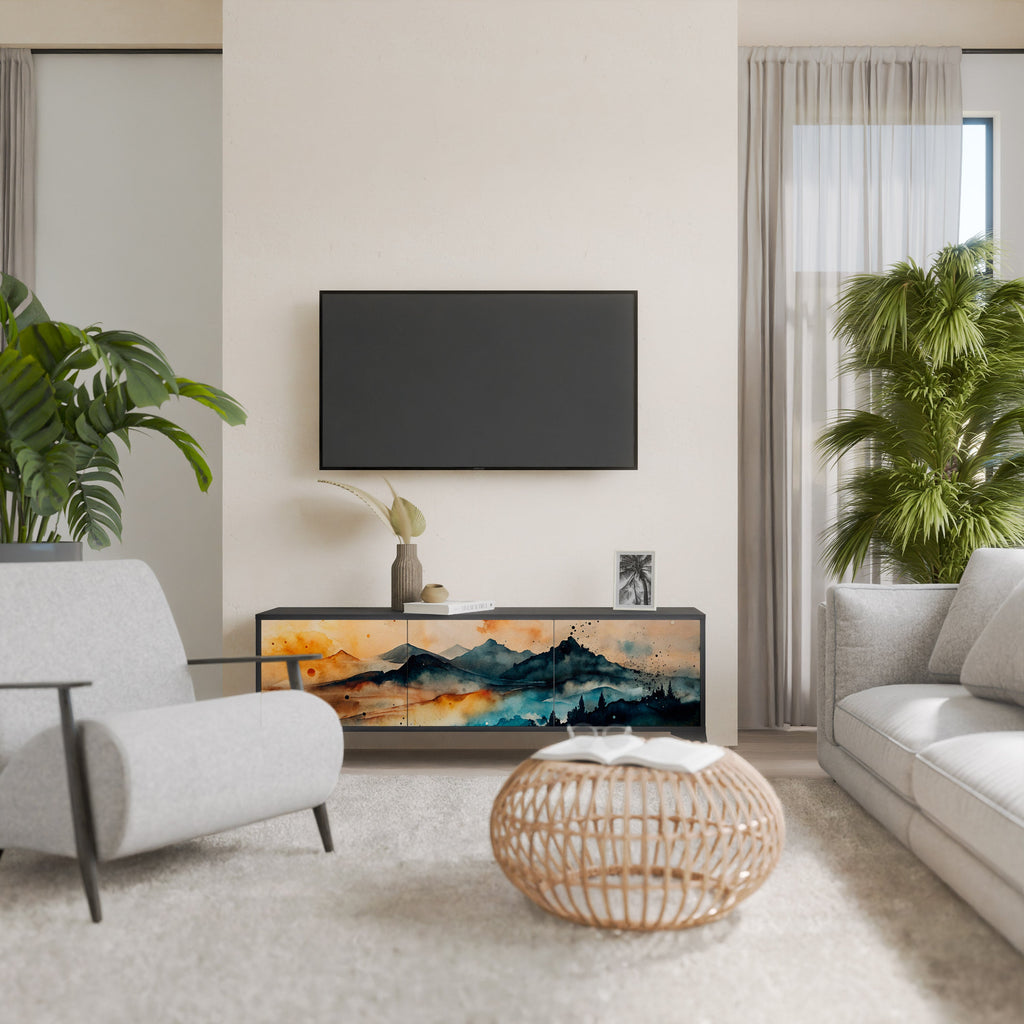 OMINOUS MOUNTAINS Móvel de TV com 3 Portas em Acabamento Preto