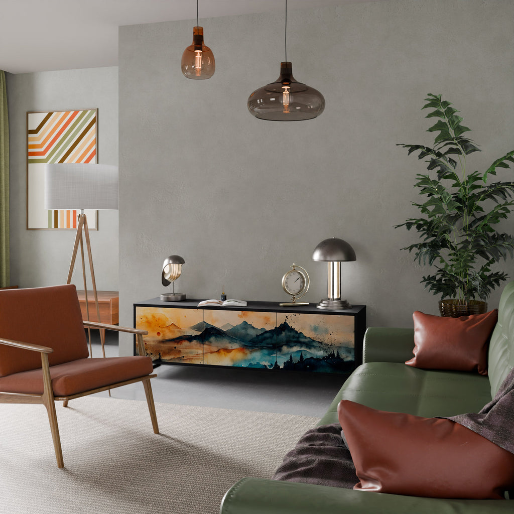 OMINOUS MOUNTAINS Móvel de TV com 3 Portas em Acabamento Preto