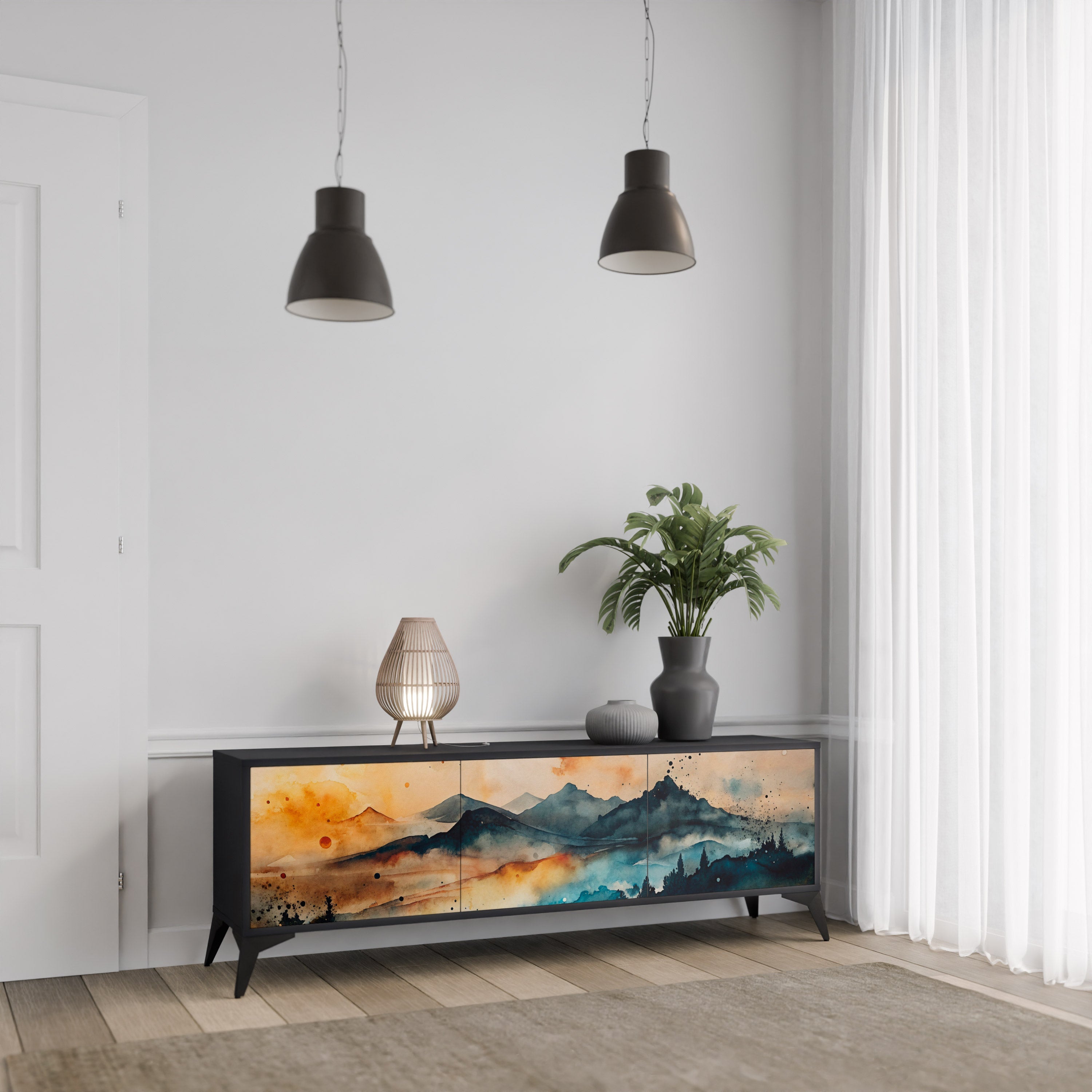 OMINOUS MOUNTAINS Móvel de TV com 3 Portas em Acabamento Preto