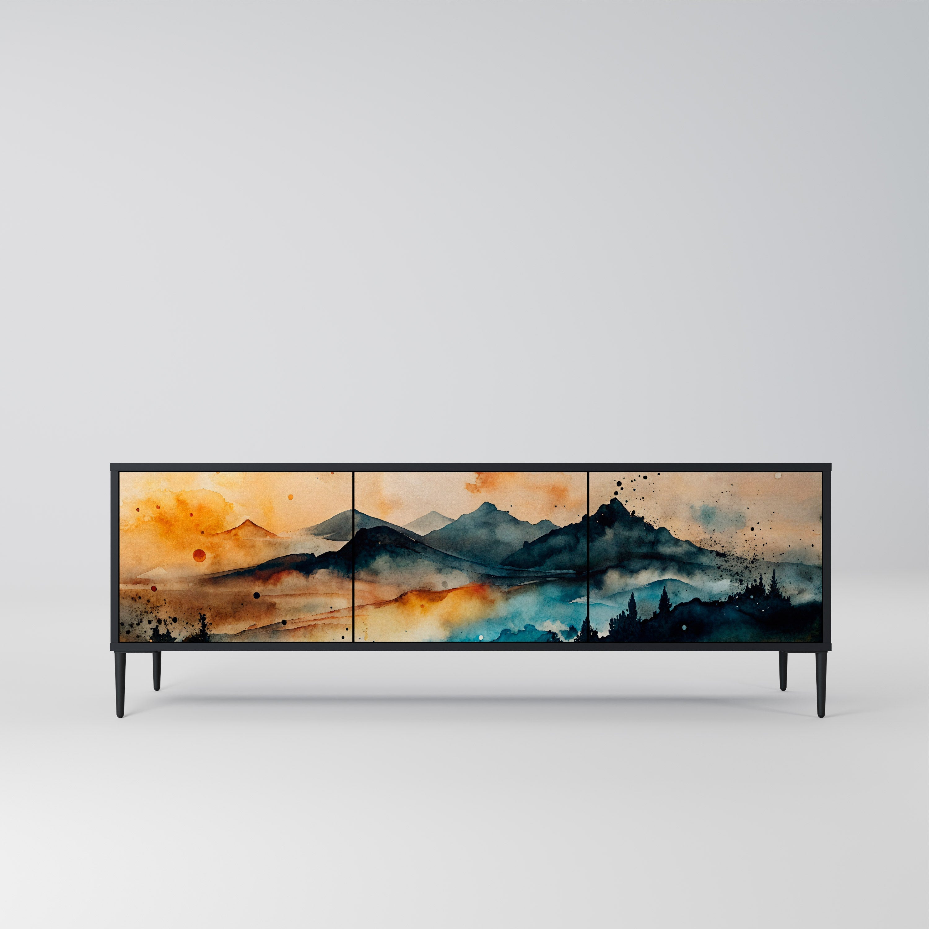 OMINOUS MOUNTAINS Móvel de TV com 3 Portas em Acabamento Preto