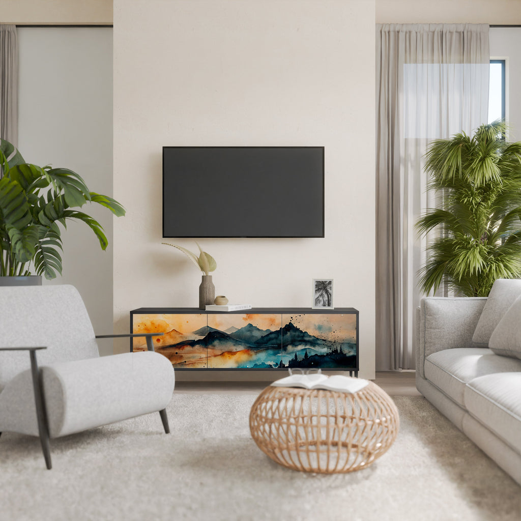 OMINOUS MOUNTAINS Móvel de TV com 3 Portas em Acabamento Preto