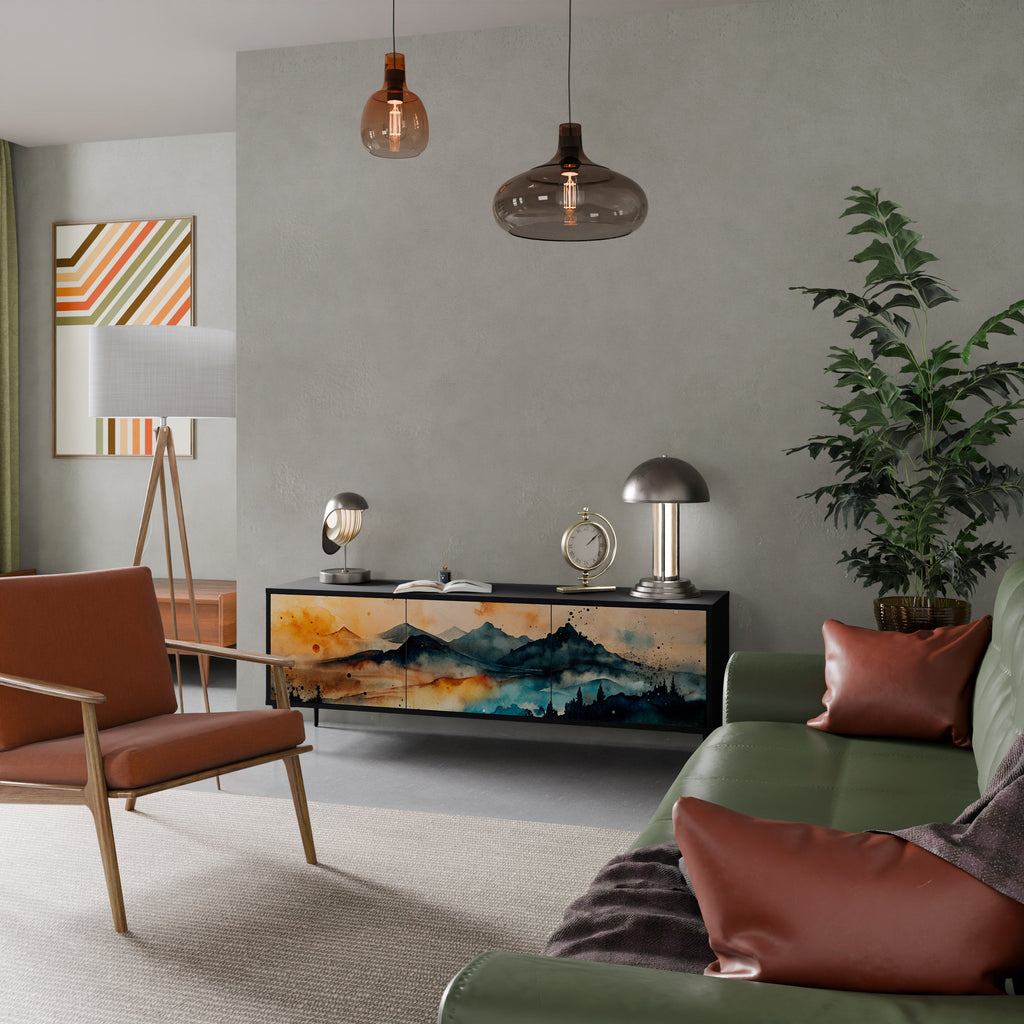 OMINOUS MOUNTAINS Móvel de TV com 3 Portas em Acabamento Preto