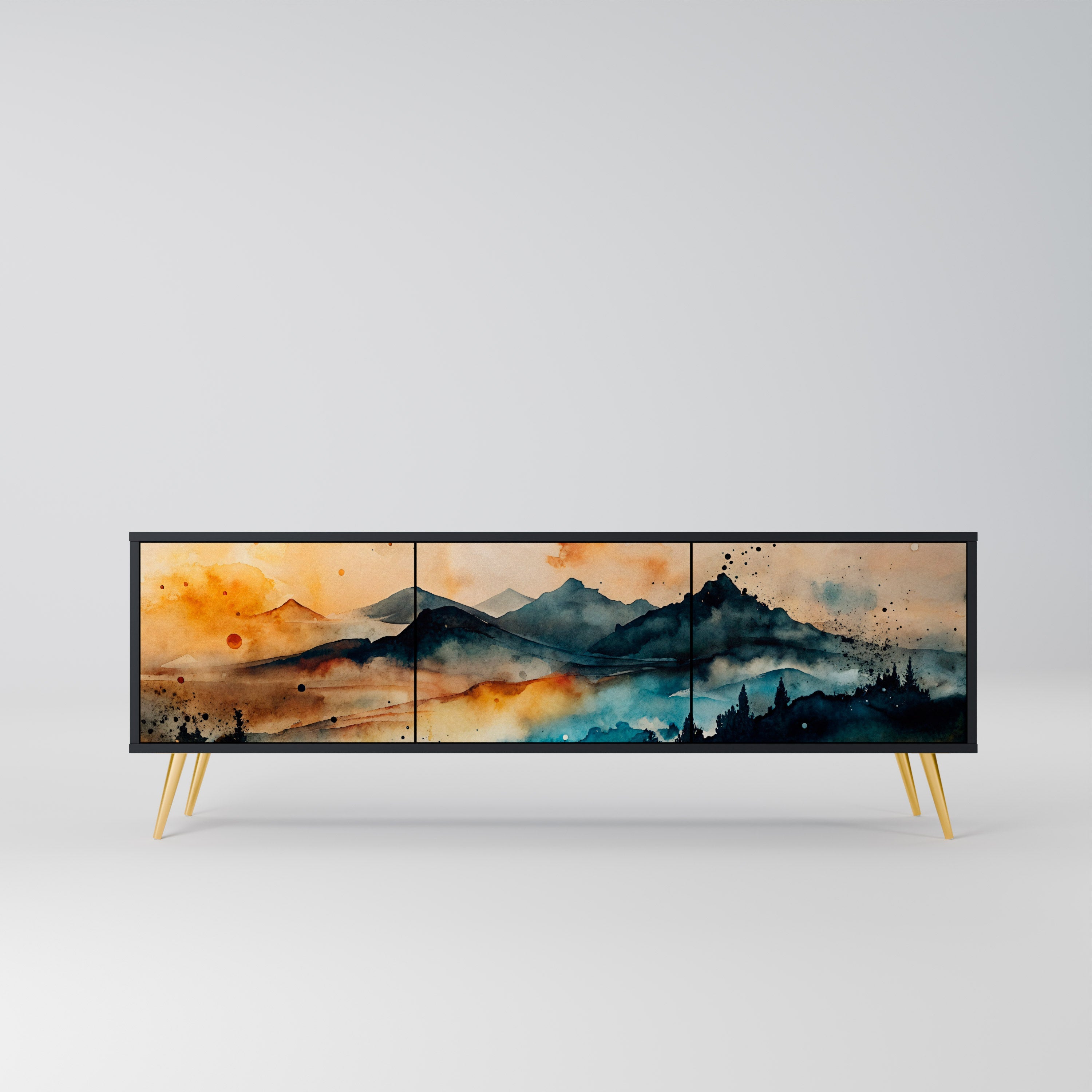 OMINOUS MOUNTAINS Móvel de TV com 3 Portas em Acabamento Preto