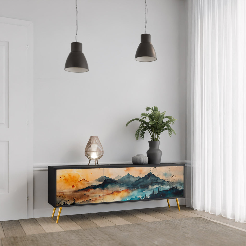 OMINOUS MOUNTAINS Móvel de TV com 3 Portas em Acabamento Preto