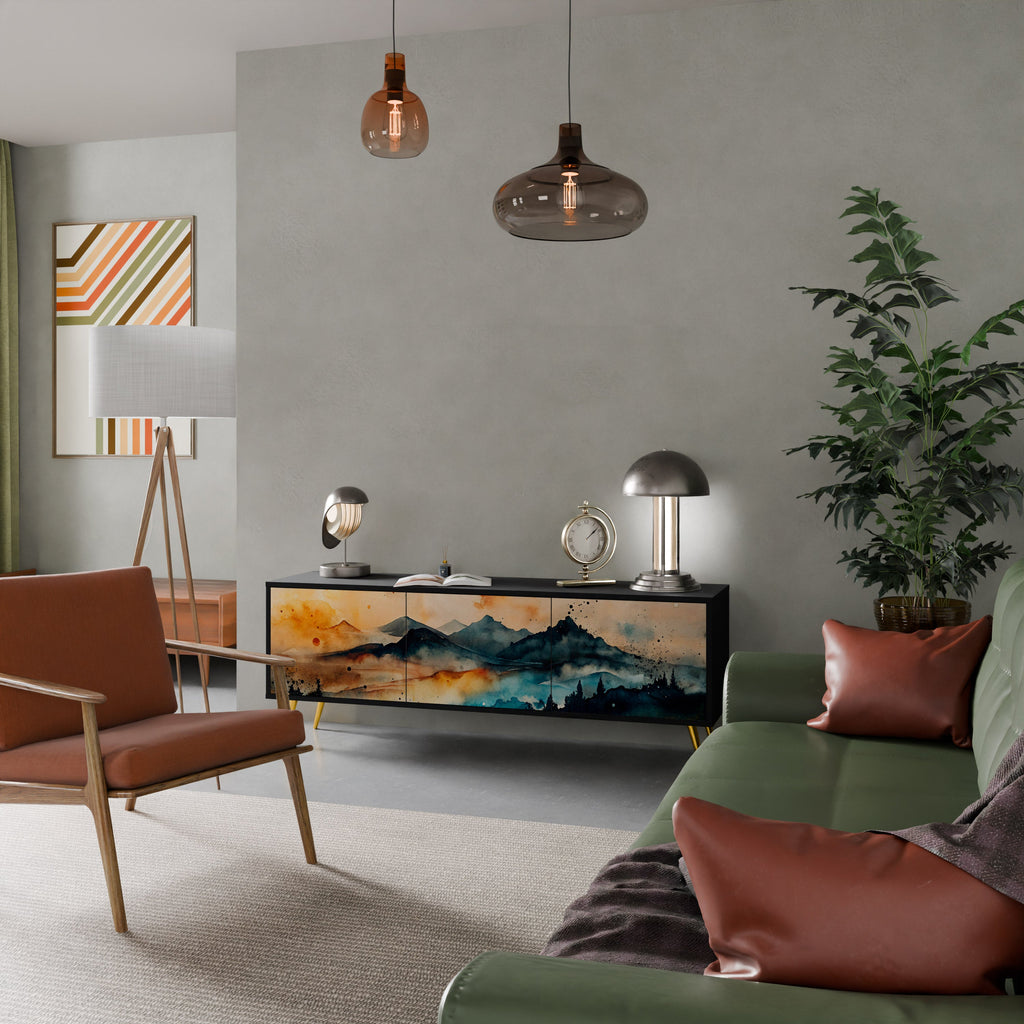 OMINOUS MOUNTAINS Móvel de TV com 3 Portas em Acabamento Preto