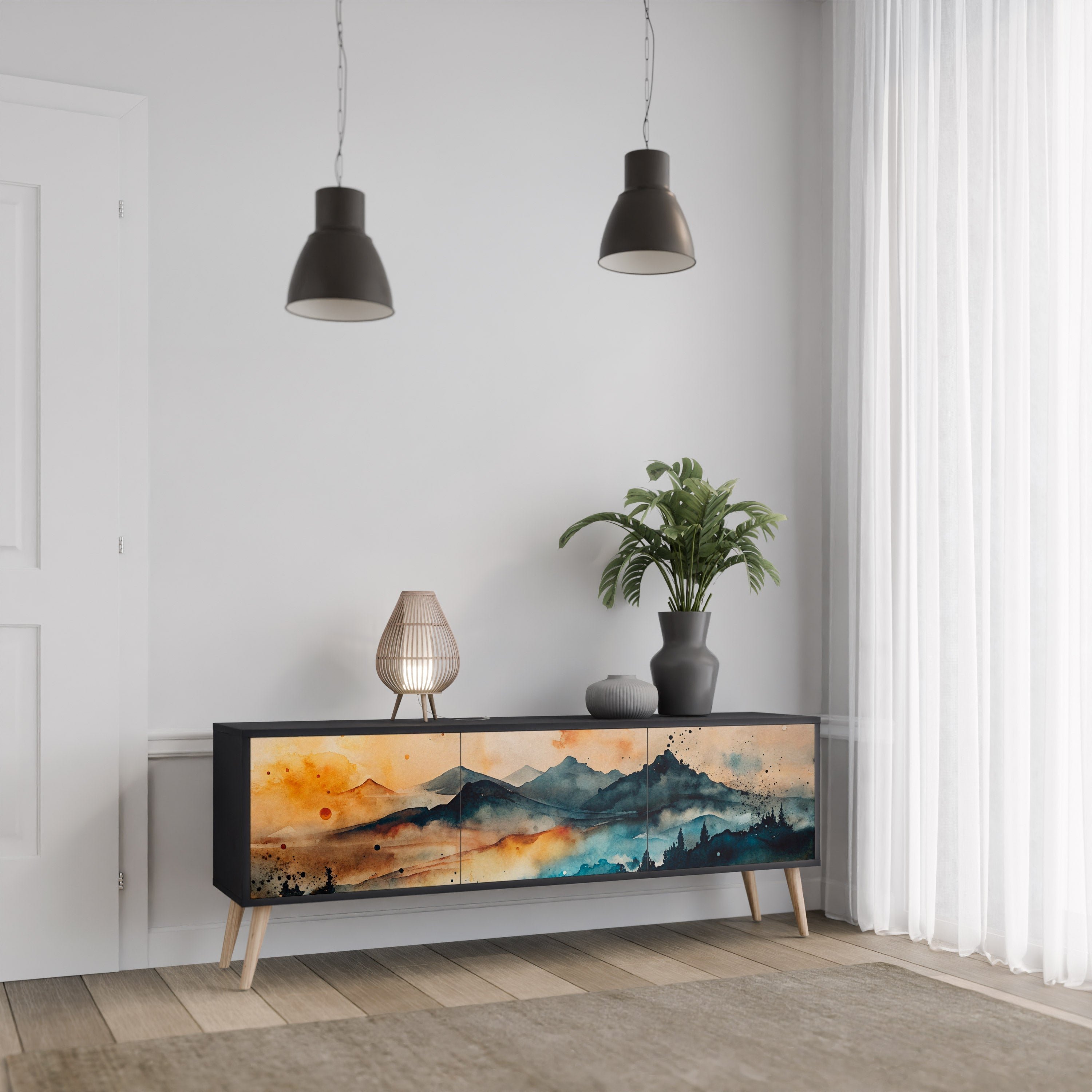 OMINOUS MOUNTAINS Móvel de TV com 3 Portas em Acabamento Preto