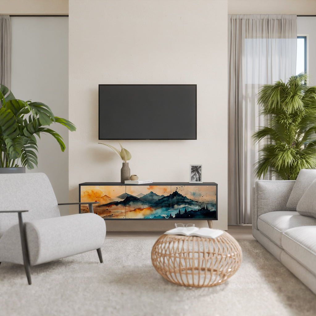 OMINOUS MOUNTAINS Móvel de TV com 3 Portas em Acabamento Preto