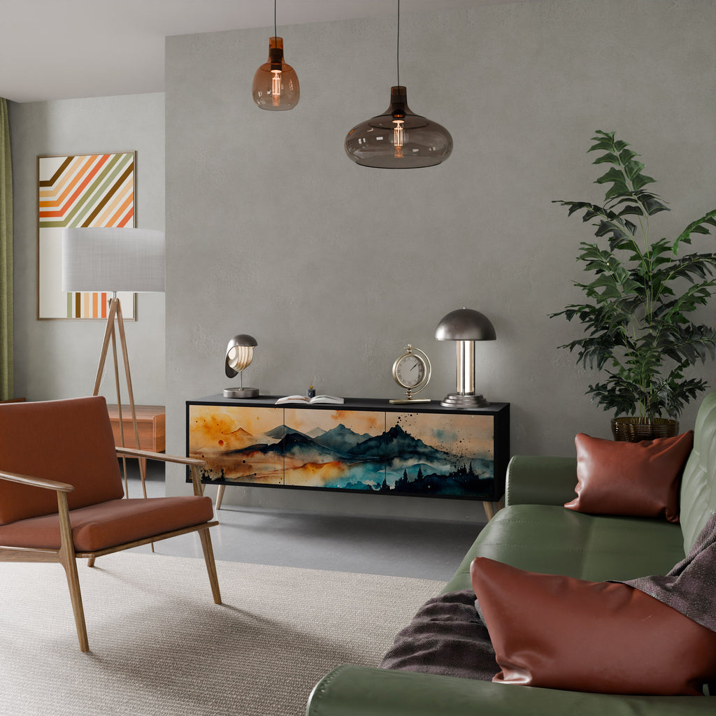 OMINOUS MOUNTAINS Móvel de TV com 3 Portas em Acabamento Preto