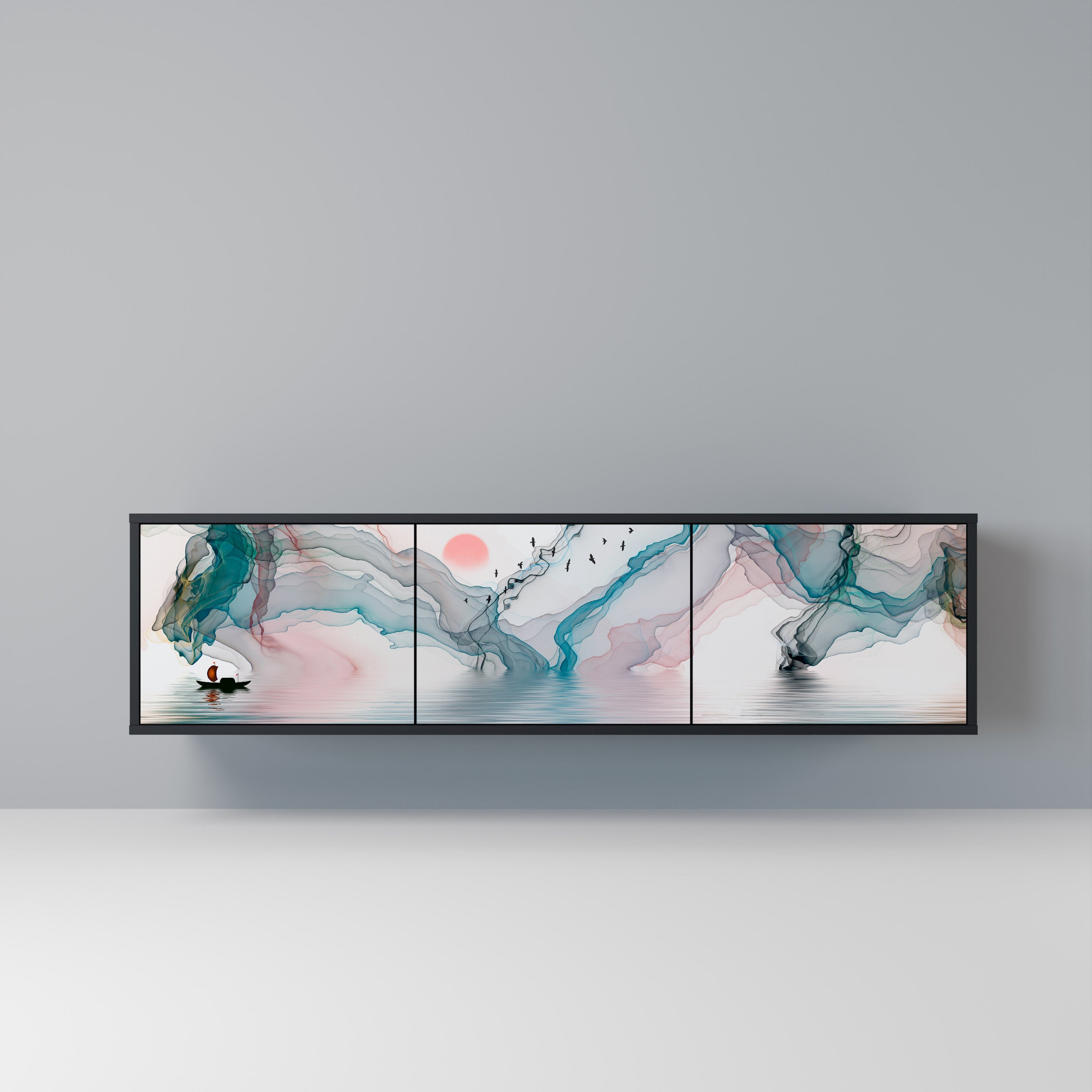 VELVET CROSSING Móvel de TV com 3 Portas em Acabamento Preto