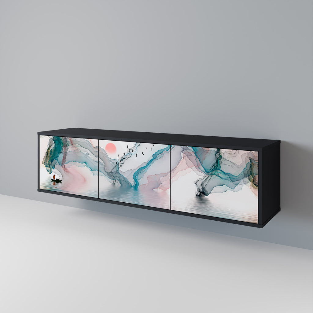 VELVET CROSSING 3-Door TV Stand in Black Finish