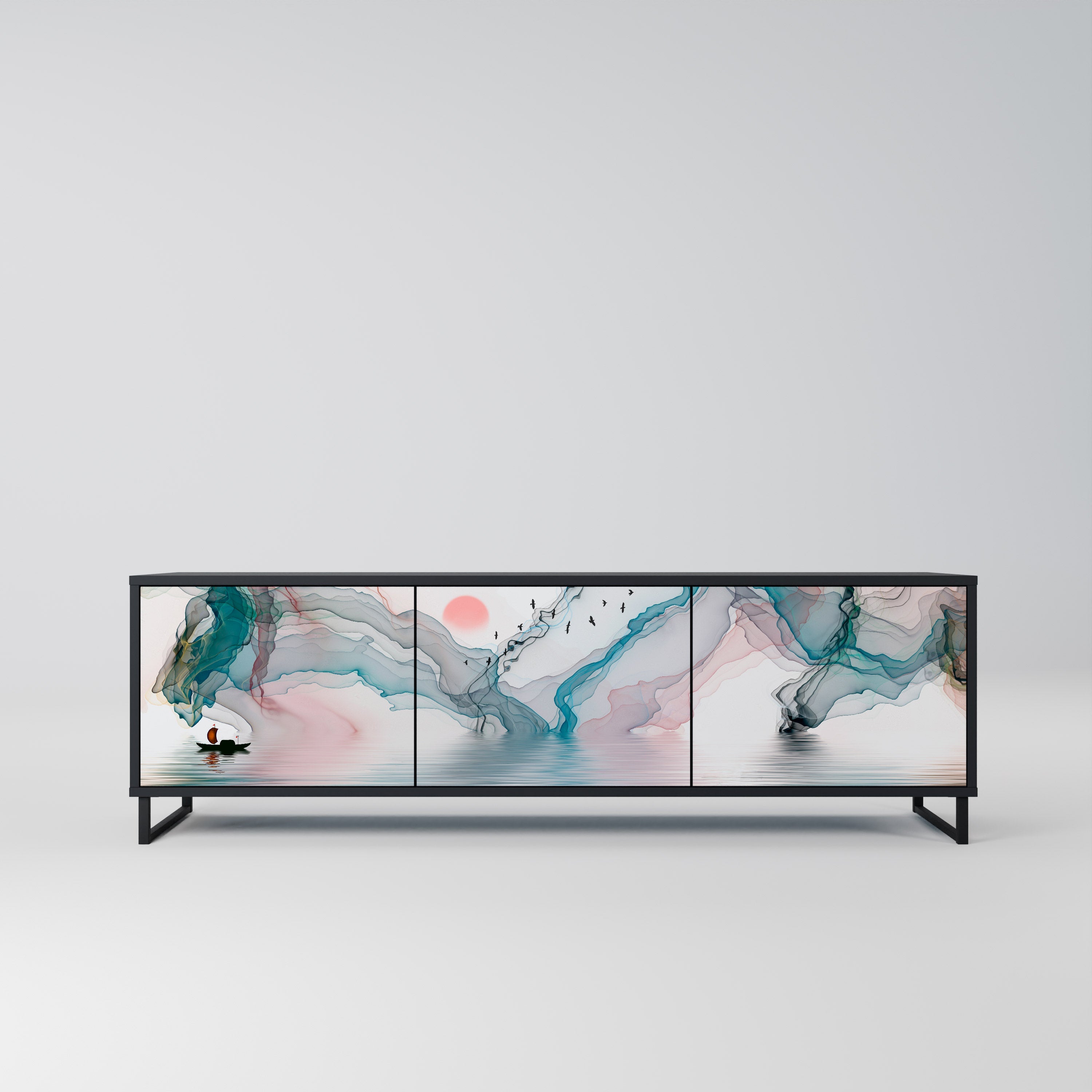 VELVET CROSSING Móvel de TV com 3 Portas em Acabamento Preto