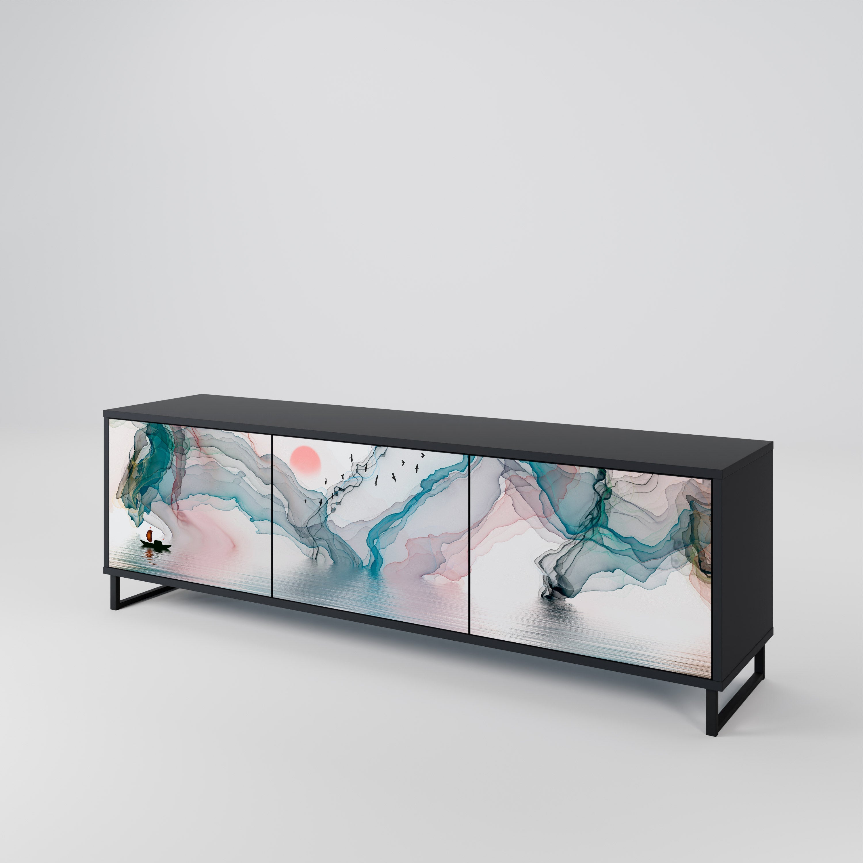 VELVET CROSSING 3-Door TV Stand in Black Finish