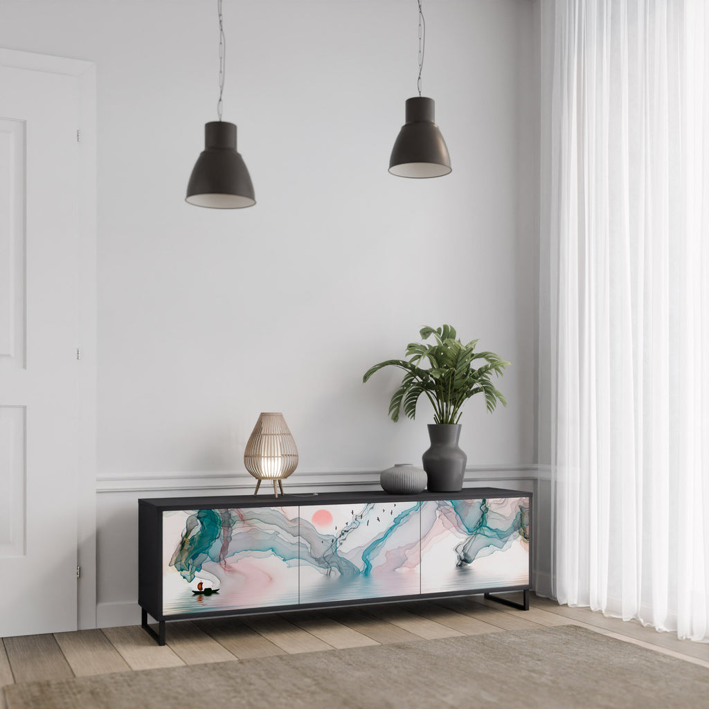 VELVET CROSSING 3-Door TV Stand in Black Finish