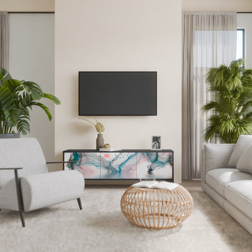 VELVET CROSSING 3-Door TV Stand in Black Finish