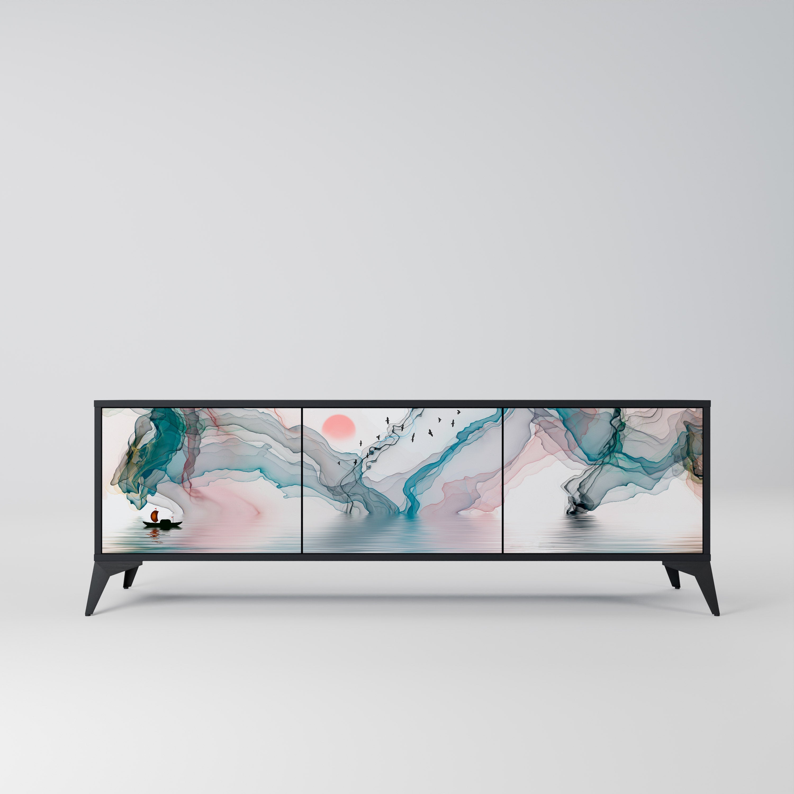 VELVET CROSSING Móvel de TV com 3 Portas em Acabamento Preto