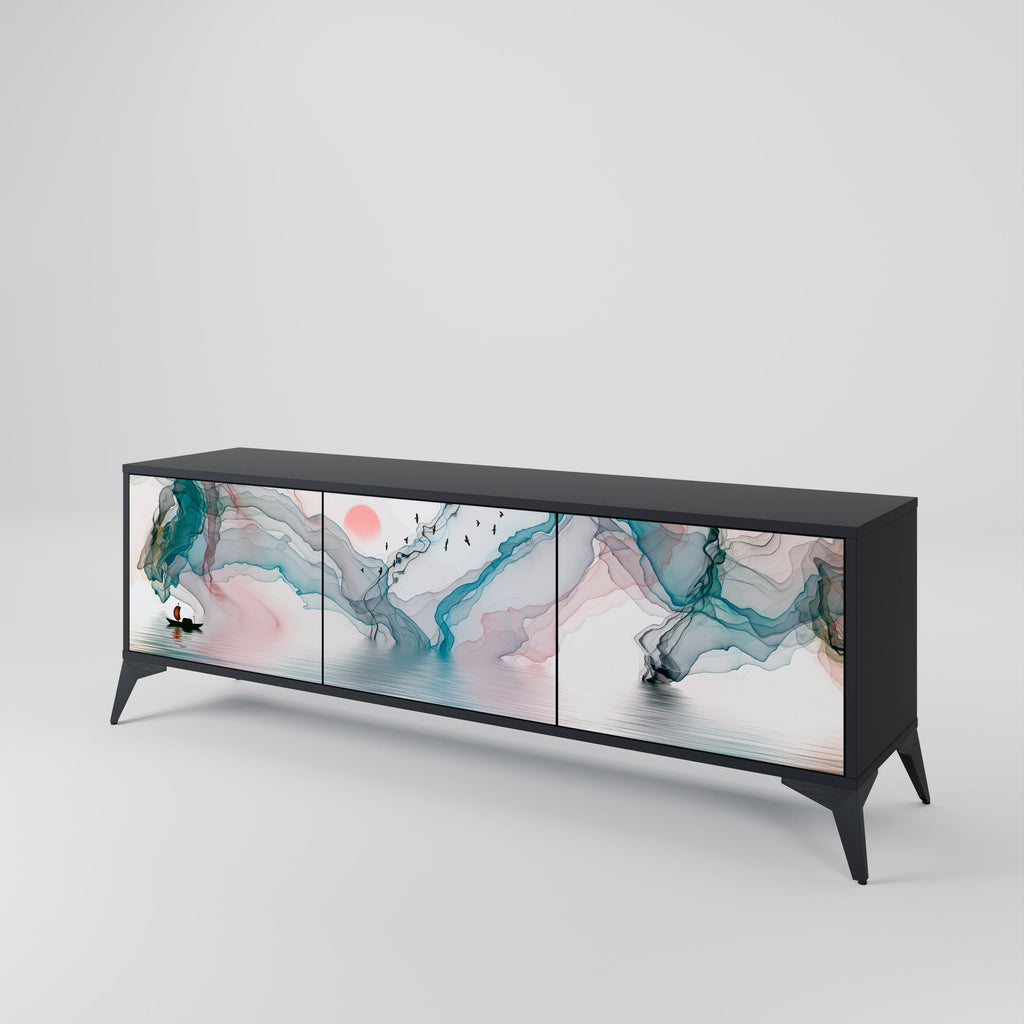 VELVET CROSSING 3-Door TV Stand in Black Finish