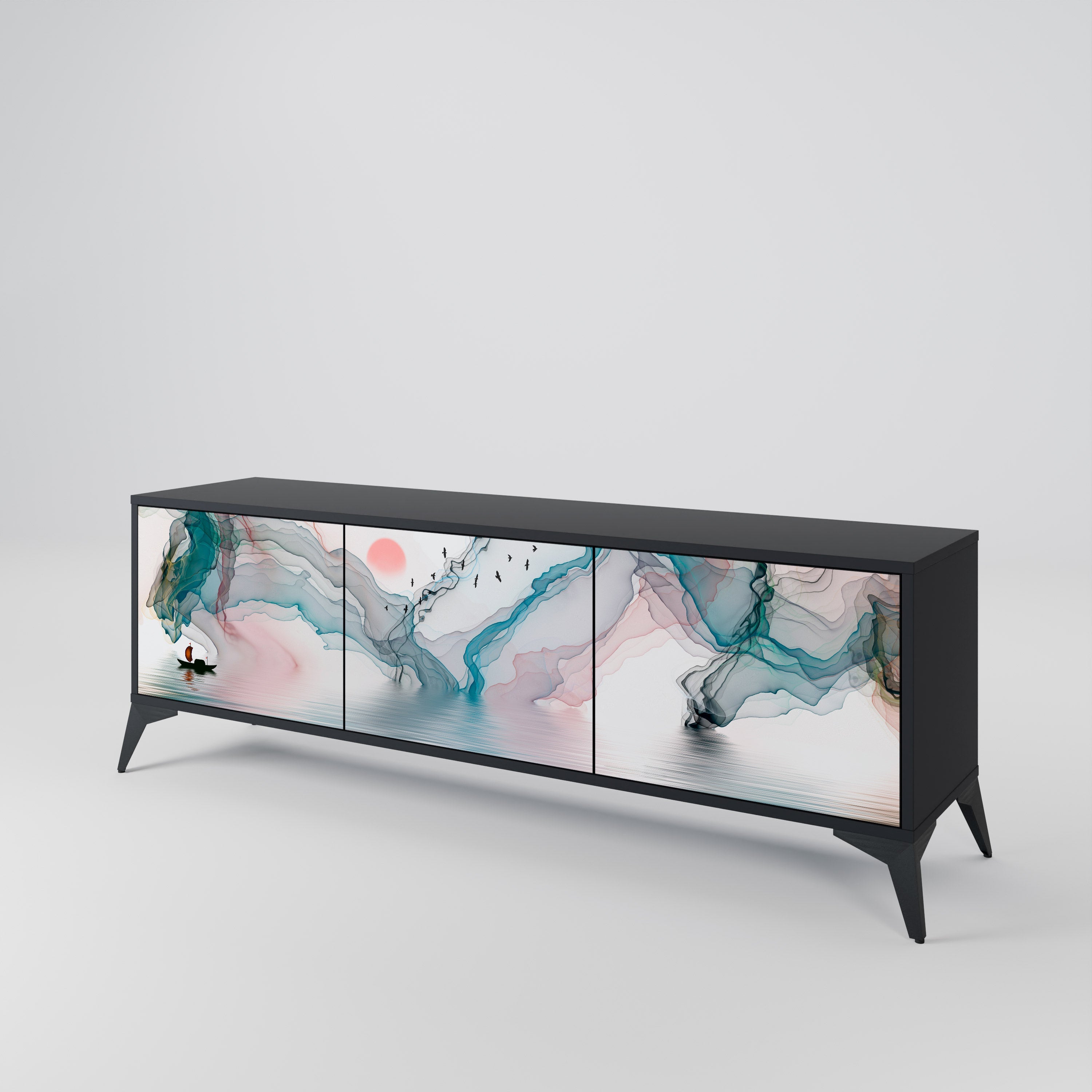 VELVET CROSSING 3-Door TV Stand in Black Finish