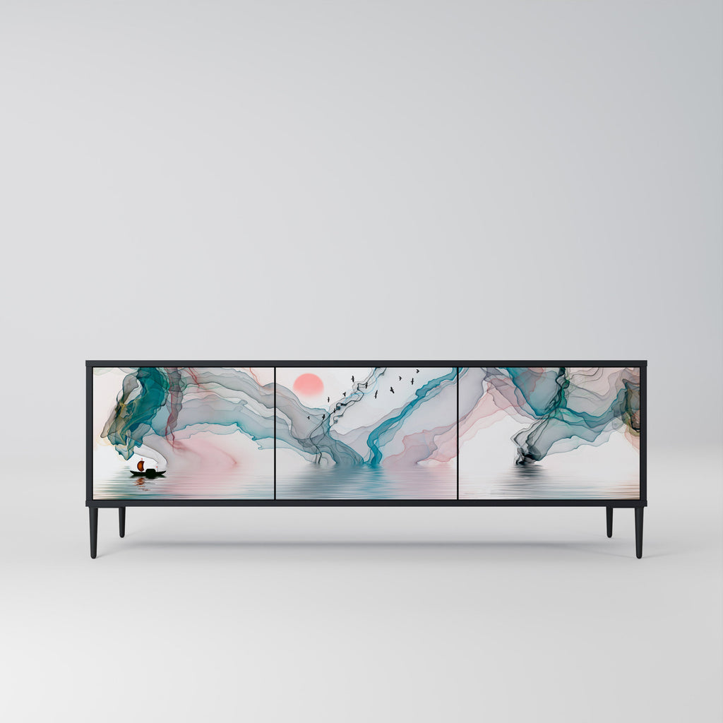 VELVET CROSSING 3-Door TV Stand in Black Finish