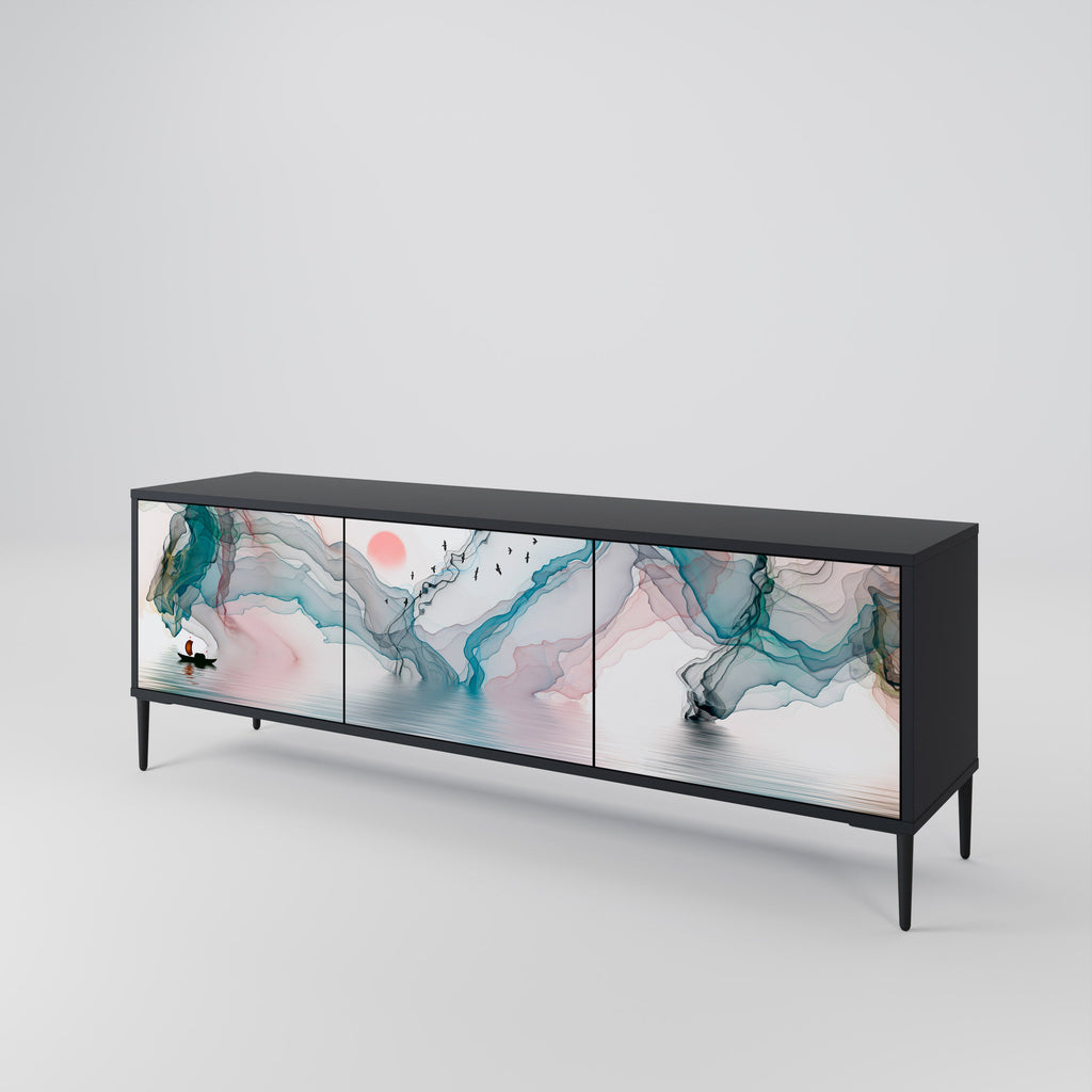 VELVET CROSSING 3-Door TV Stand in Black Finish