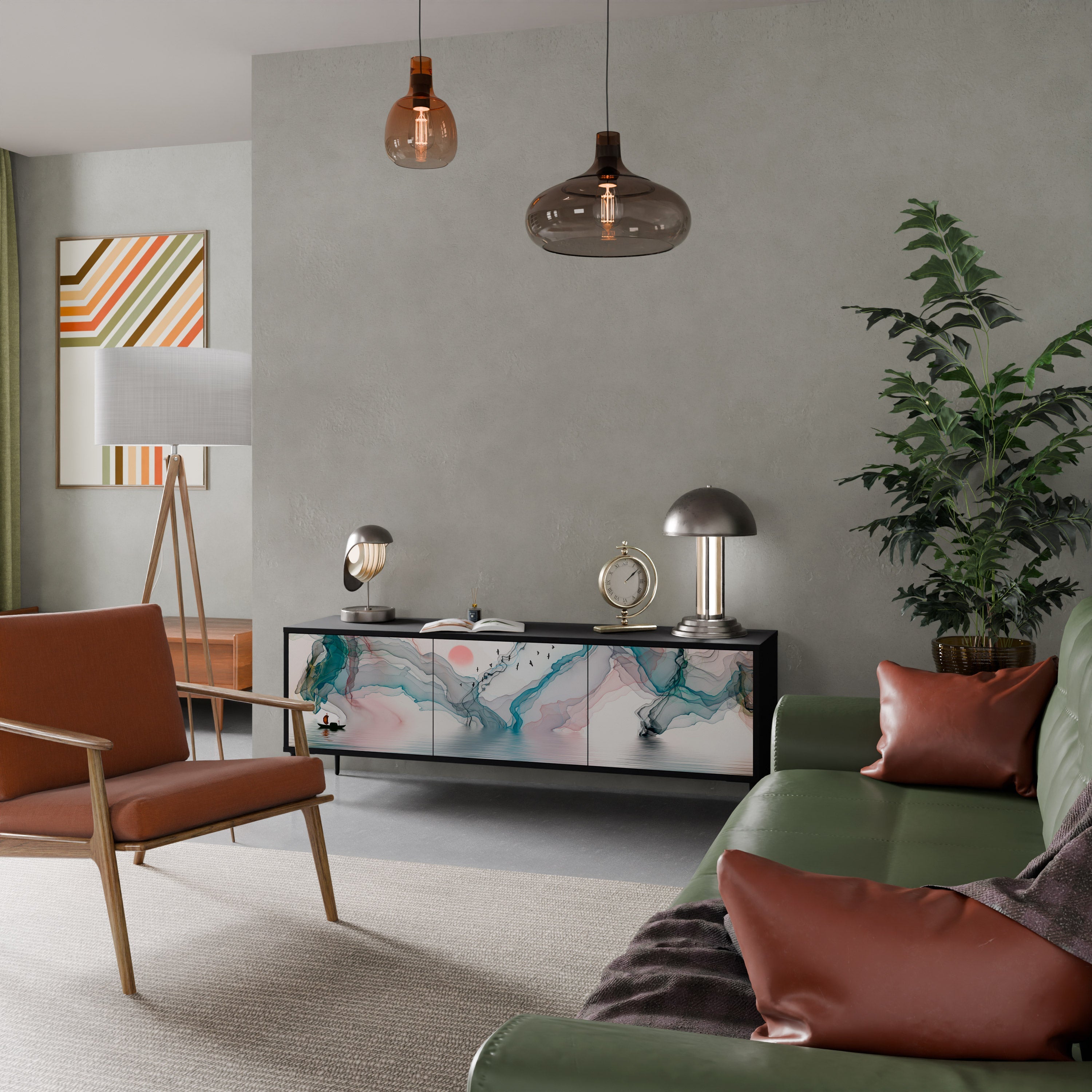 VELVET CROSSING Móvel de TV com 3 Portas em Acabamento Preto