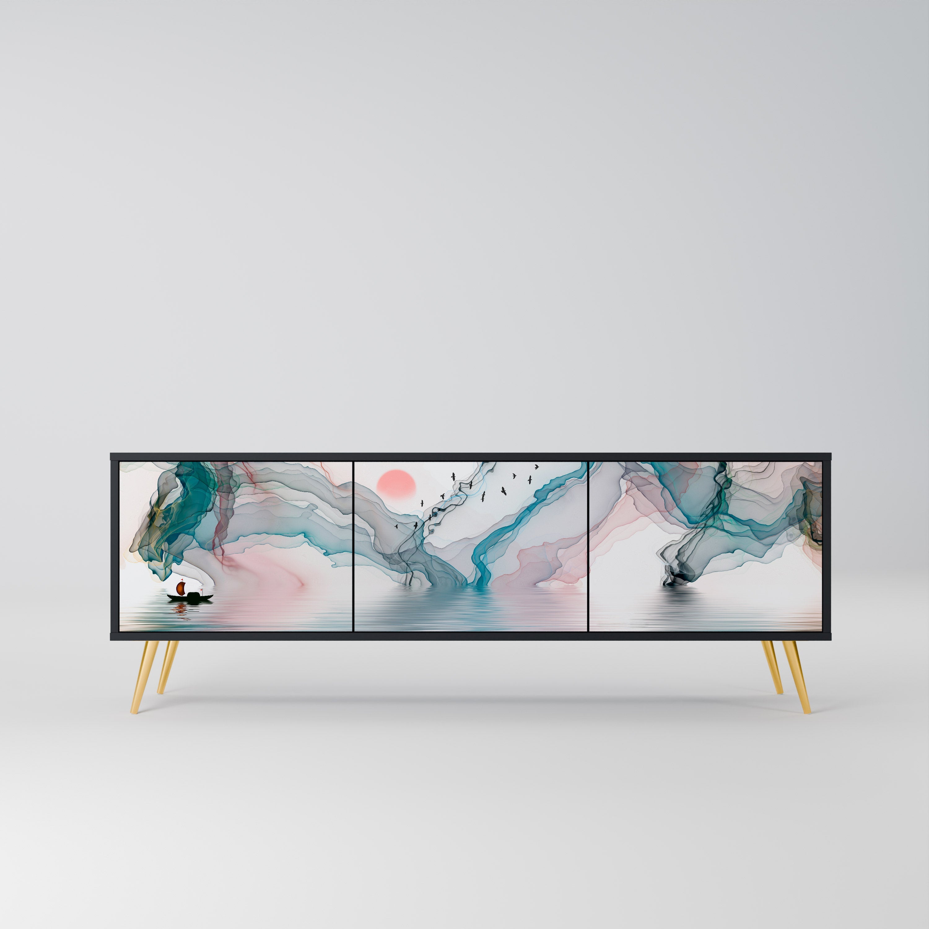 VELVET CROSSING Móvel de TV com 3 Portas em Acabamento Preto