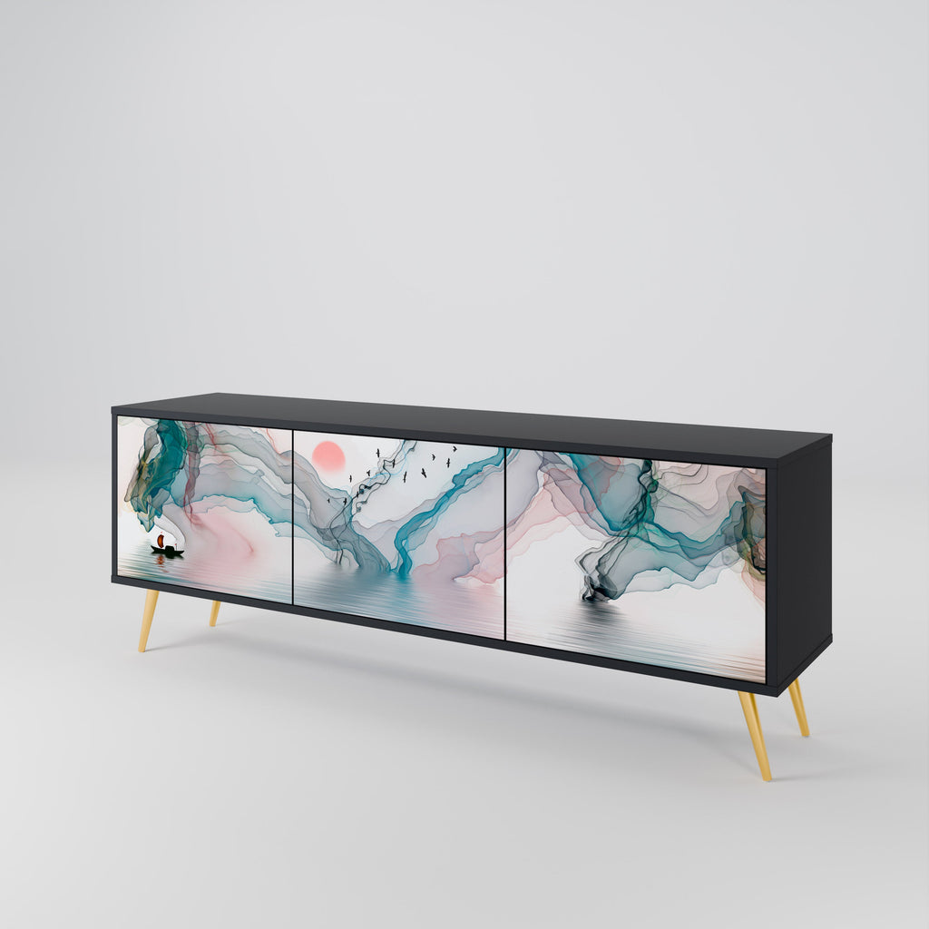 VELVET CROSSING 3-Door TV Stand in Black Finish