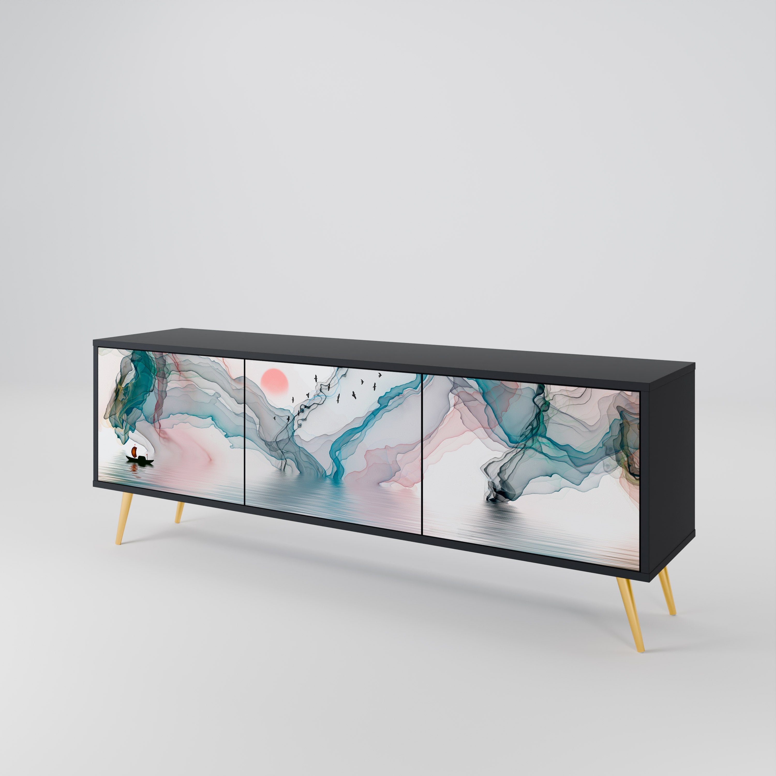 VELVET CROSSING 3-Door TV Stand in Black Finish