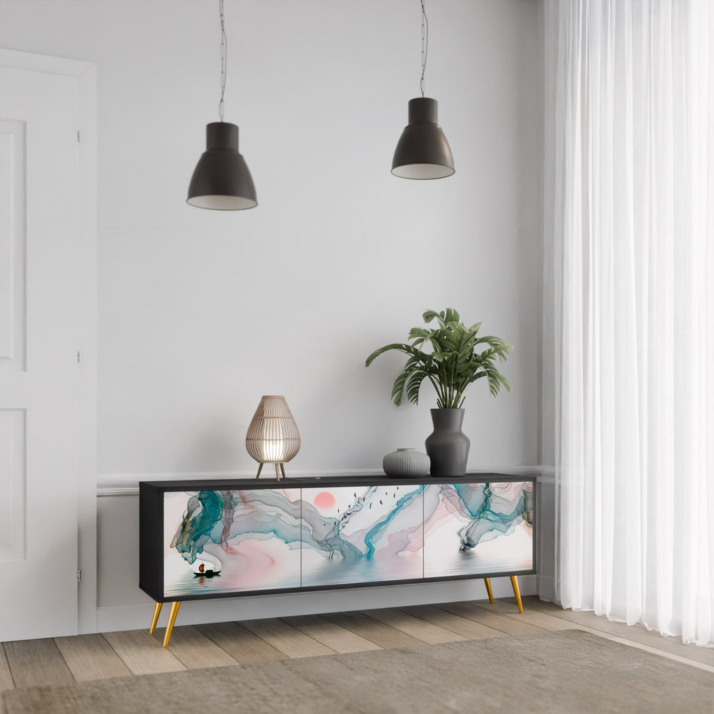 VELVET CROSSING 3-Door TV Stand in Black Finish