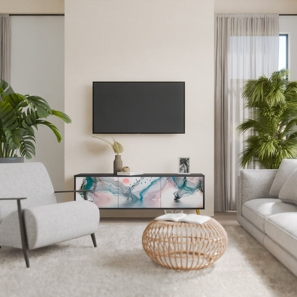 VELVET CROSSING 3-Door TV Stand in Black Finish