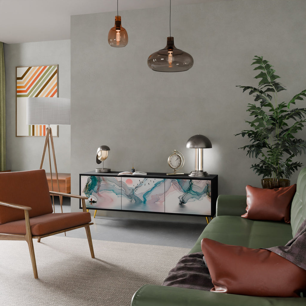 VELVET CROSSING 3-Door TV Stand in Black Finish