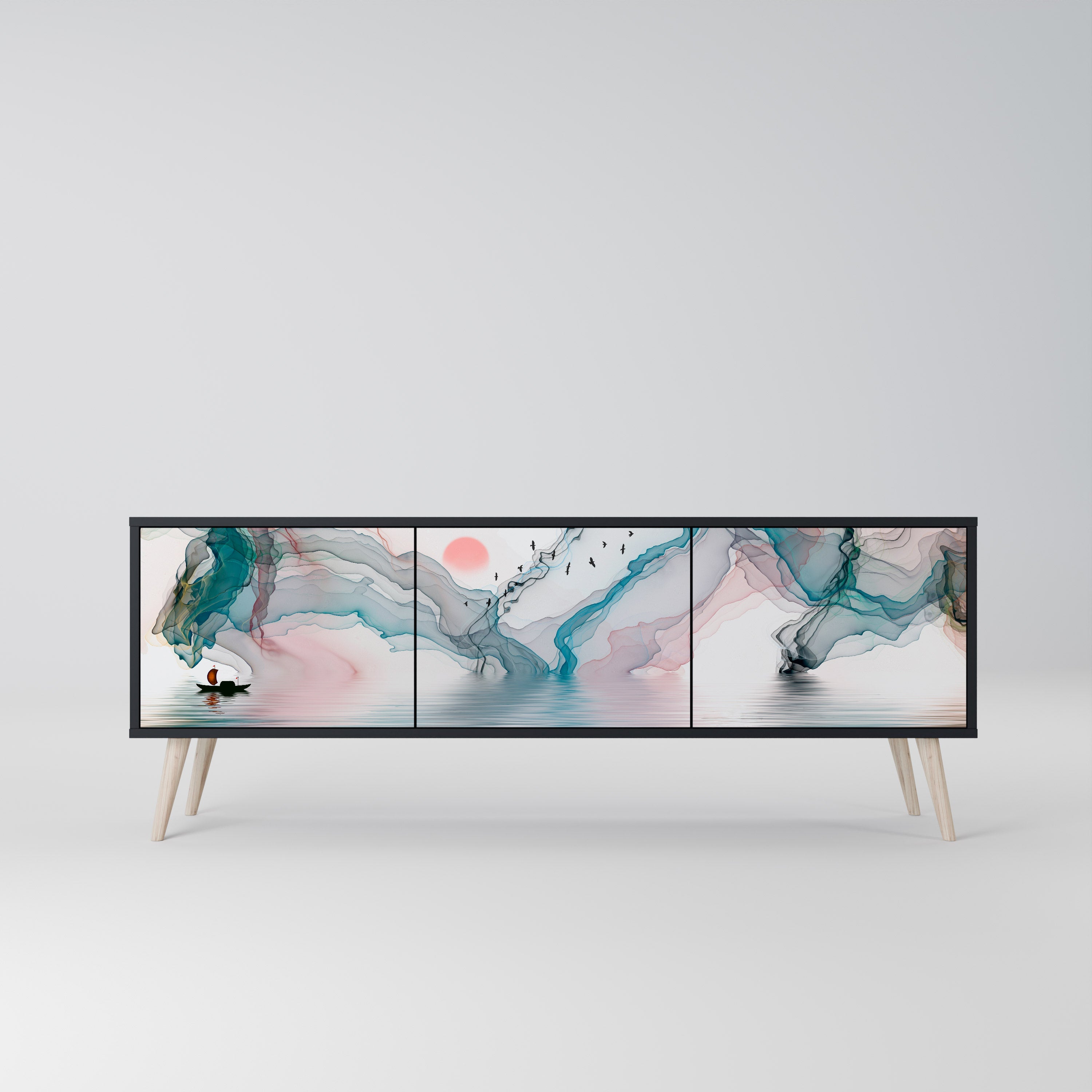 VELVET CROSSING Móvel de TV com 3 Portas em Acabamento Preto